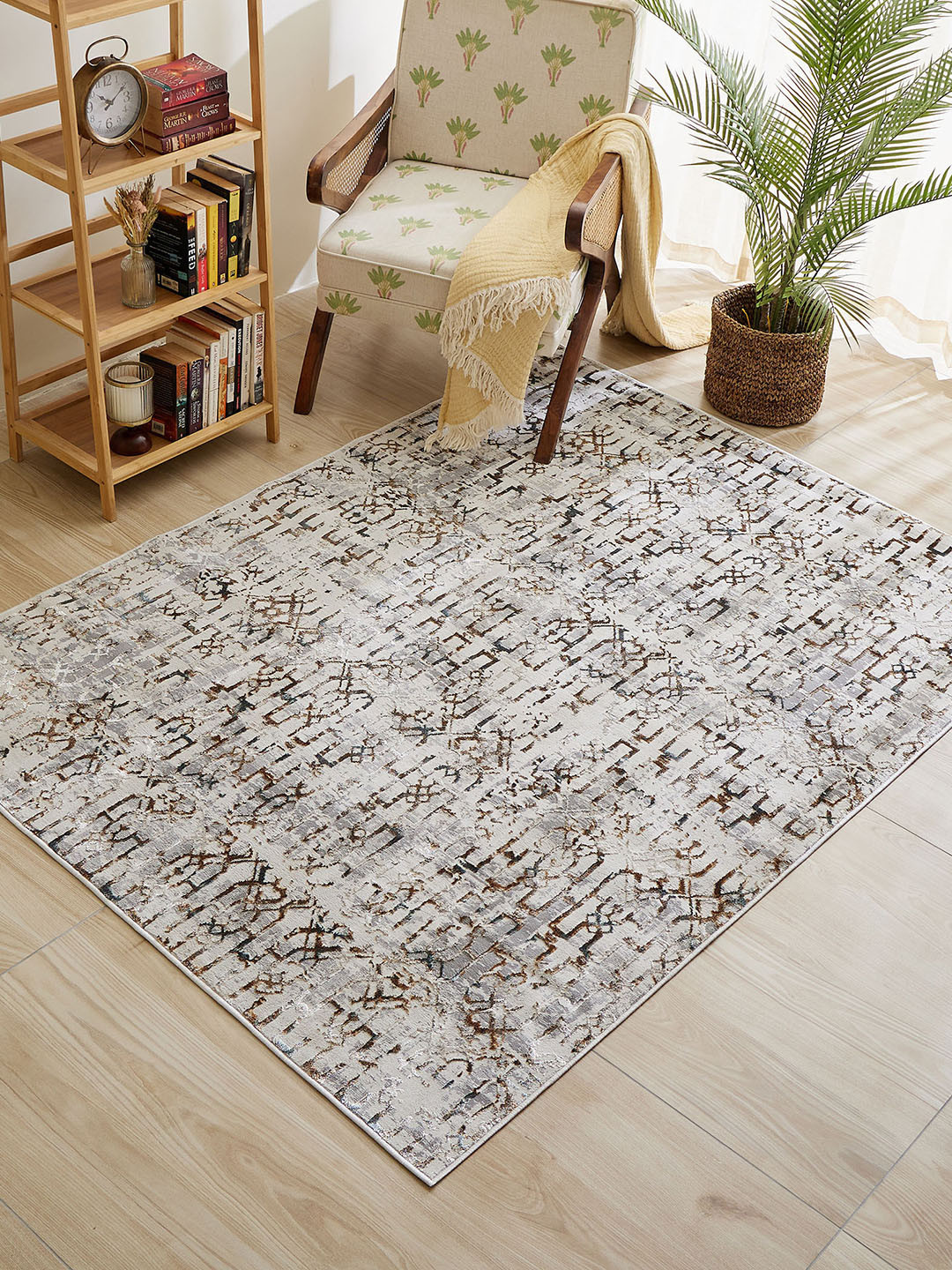 Home Centre Zephyr Avalon Beige & Brown Abstract Printed Rectangular Woven Carpet