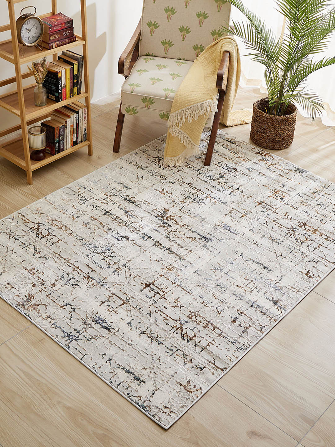 Home Centre Zephyr Italia Beige & Black Geometric Printed Rectangular Woven Carpet