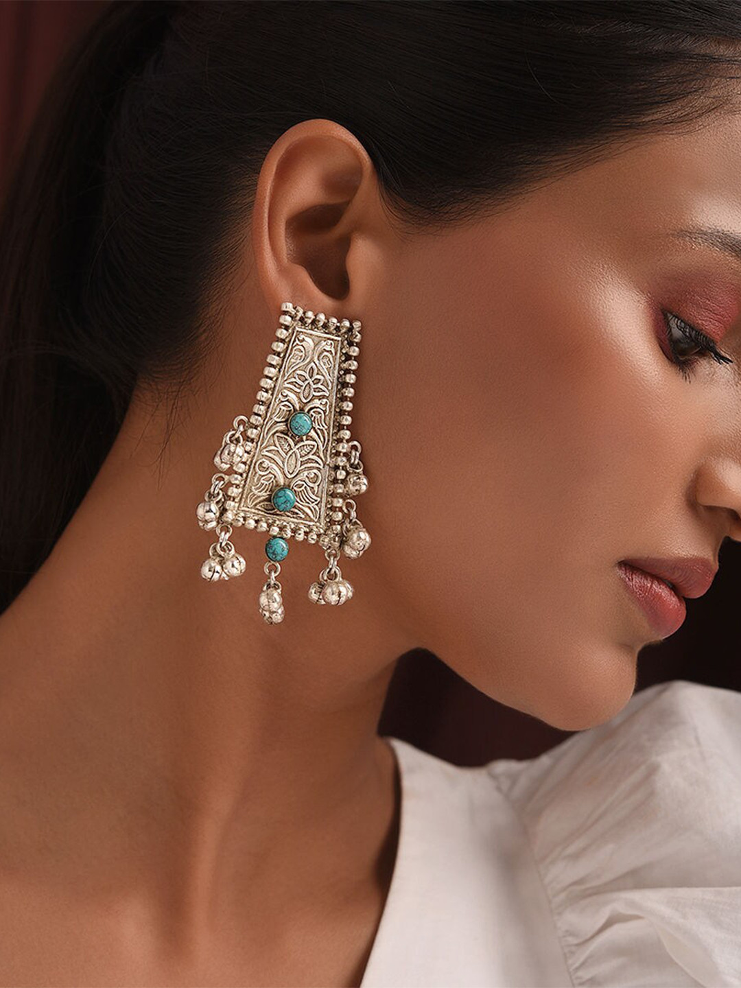 JAYPORE Contemporary Turquoise Jhumkas