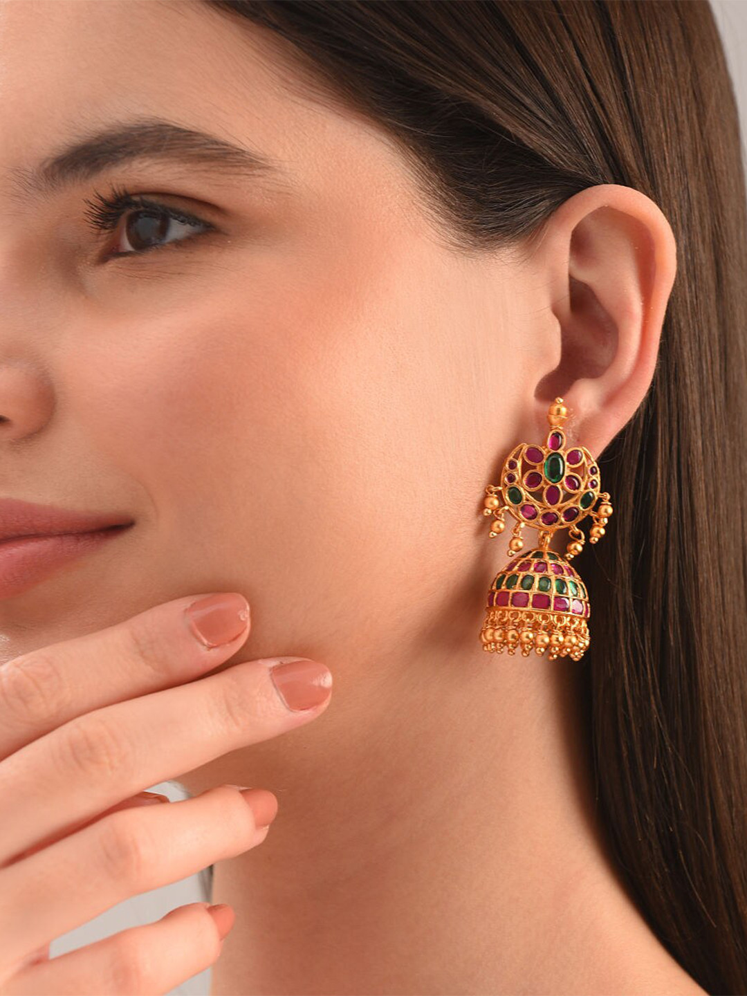 JAYPORE Dome Shaped Stone Jhumkas Earrings