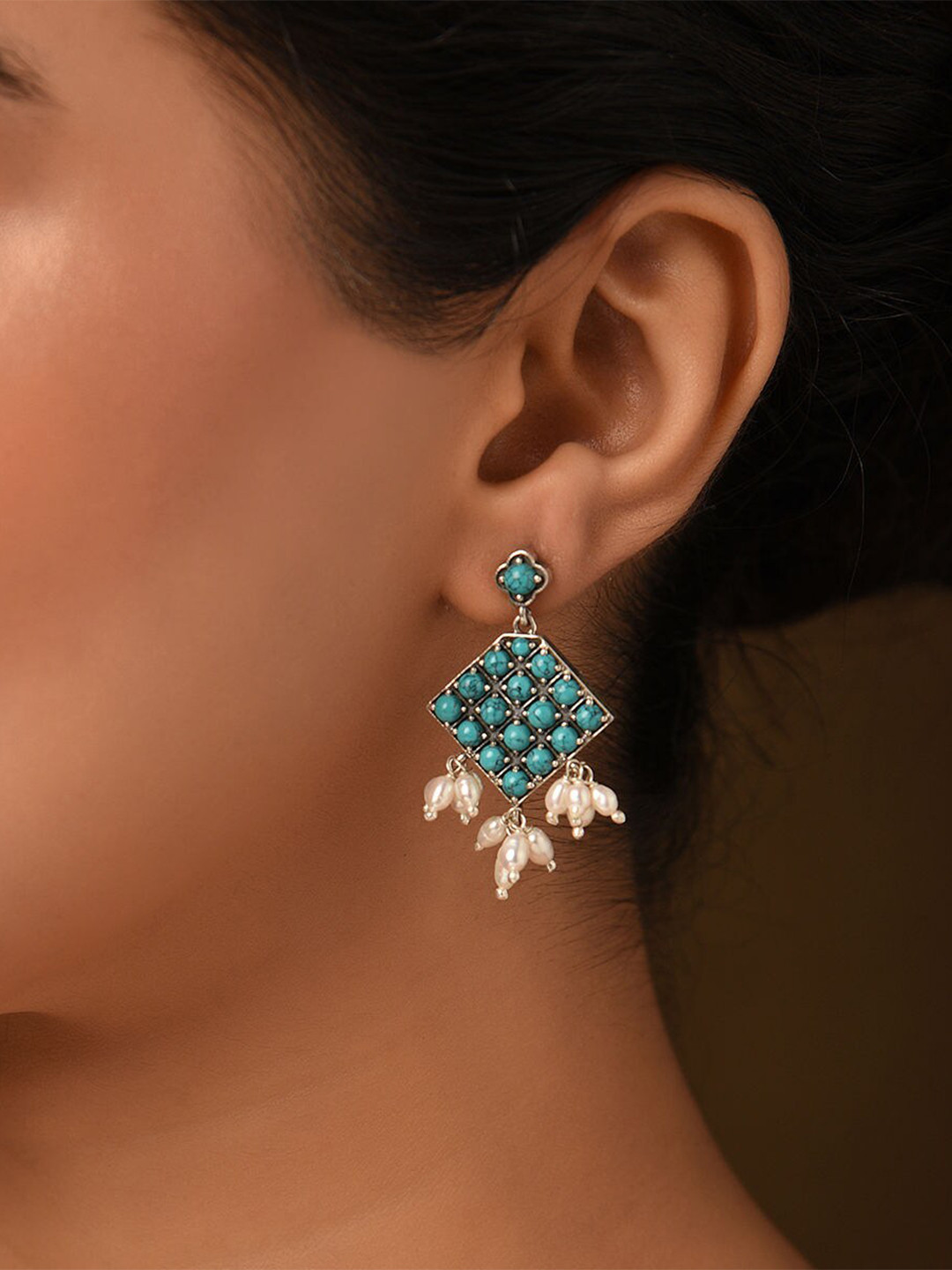 JAYPORE Contemporary Turquoise Drop Earrings