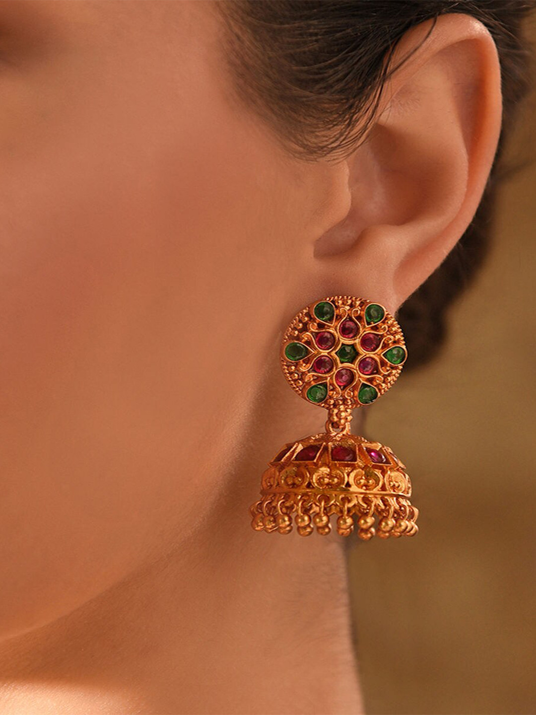 JAYPORE Contemporary Stone Stud Jhumkas Earrings