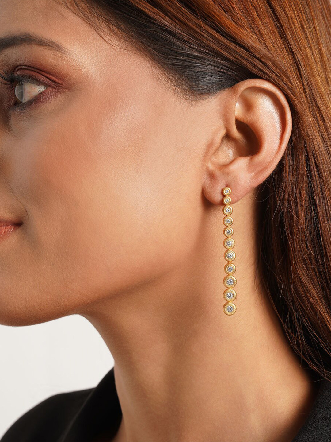 JAYPORE Pure Silver Cubic Zirconia Studded Contemporary Studs