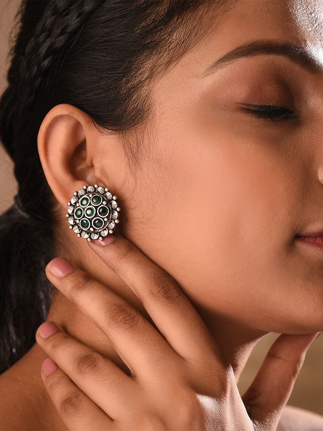 JAYPORE Contemporary Emerald Studs Earrings