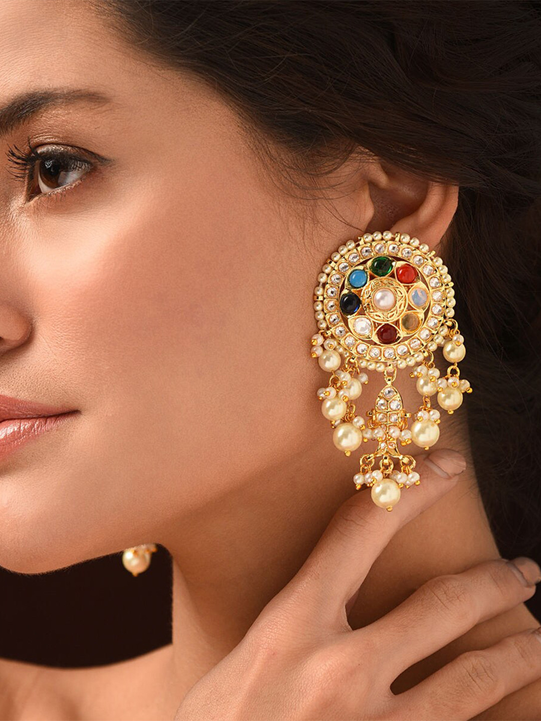 JAYPORE Contemporary Stone Stud Jhumkas Earrings