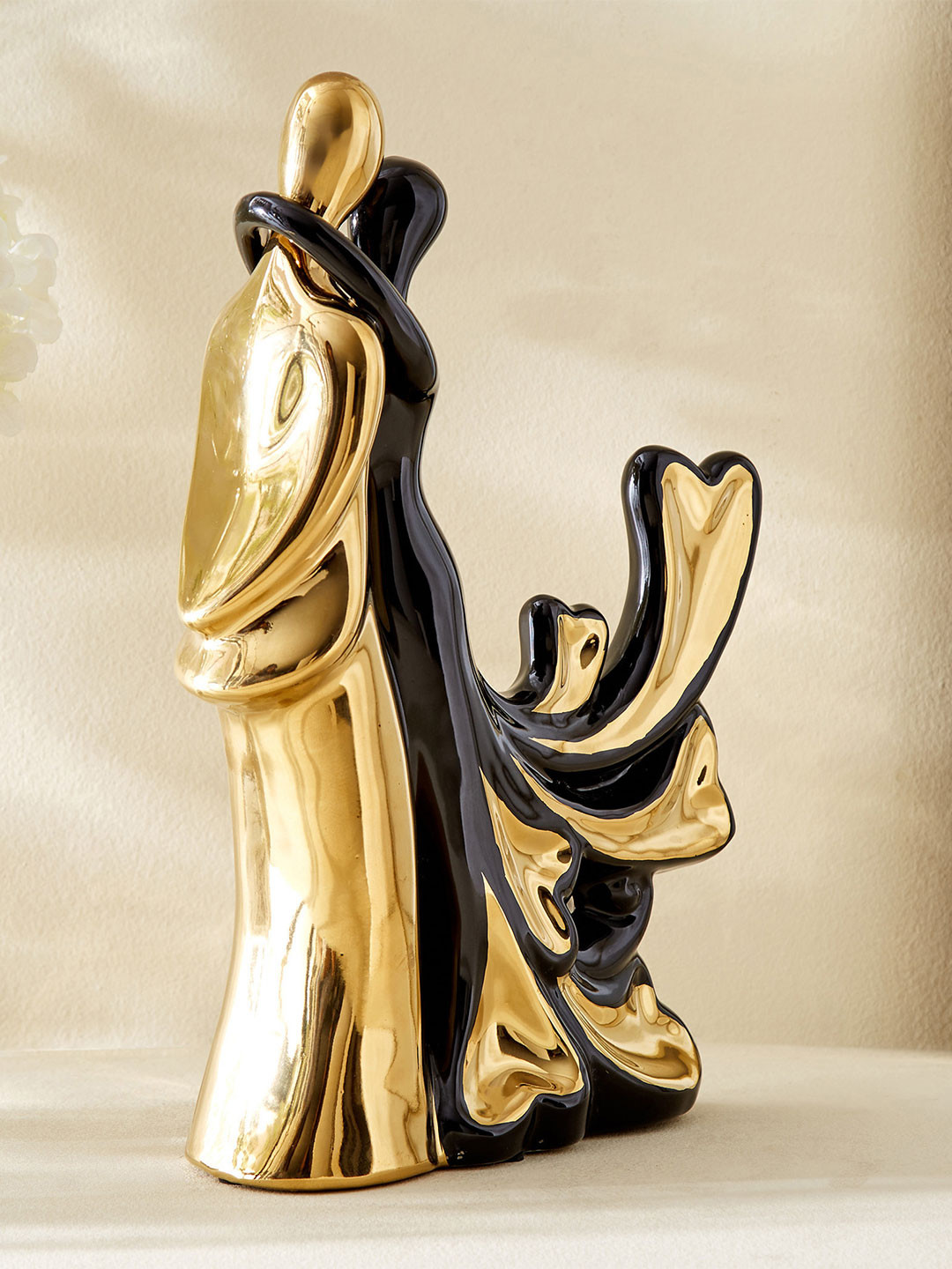 Home Centre Couple Gold Ceramic Matte Living Room Medium Showpiece - 11.2 Inches