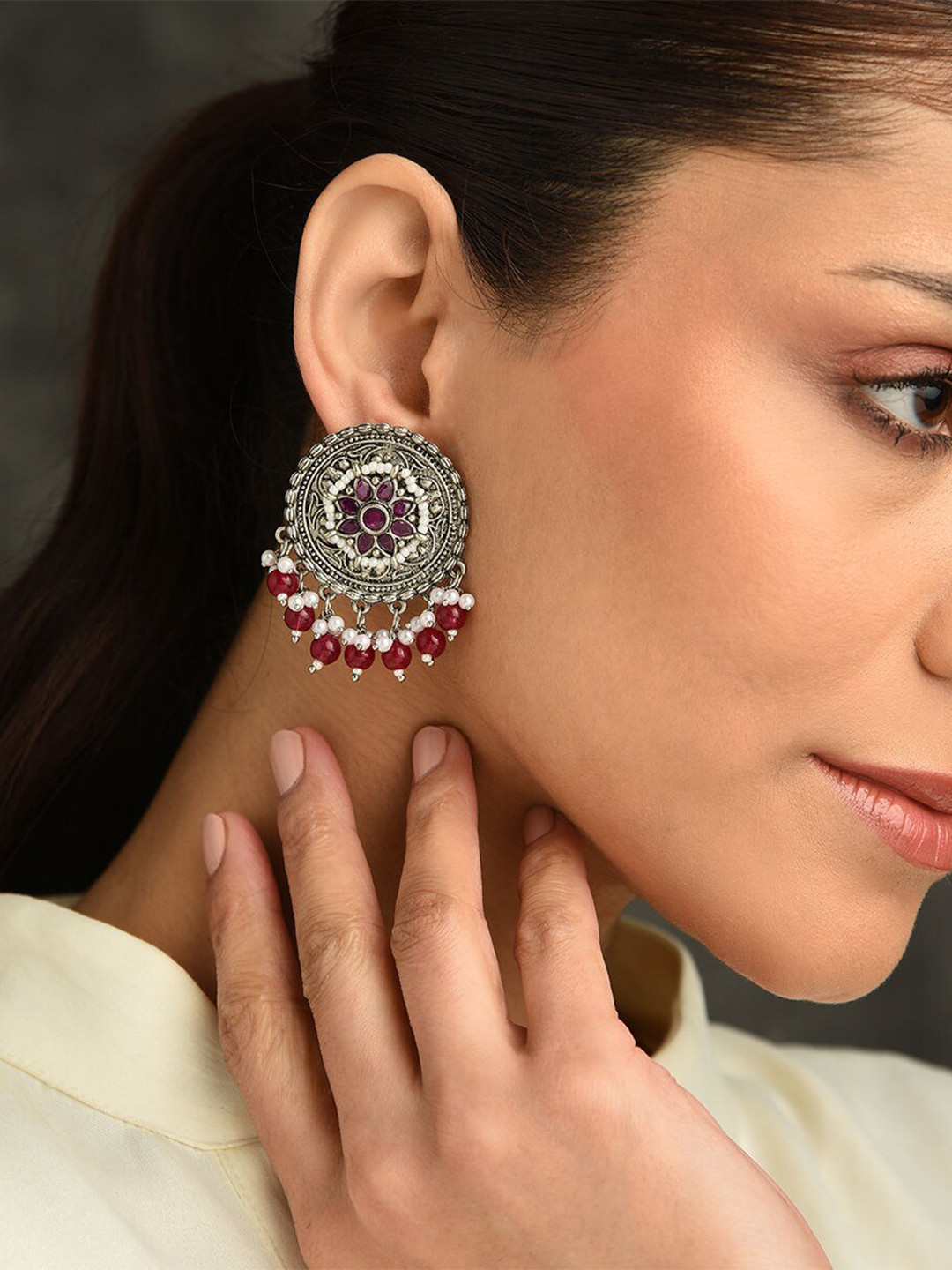 JAYPORE Contemporary Stone Studs Drop Earrings