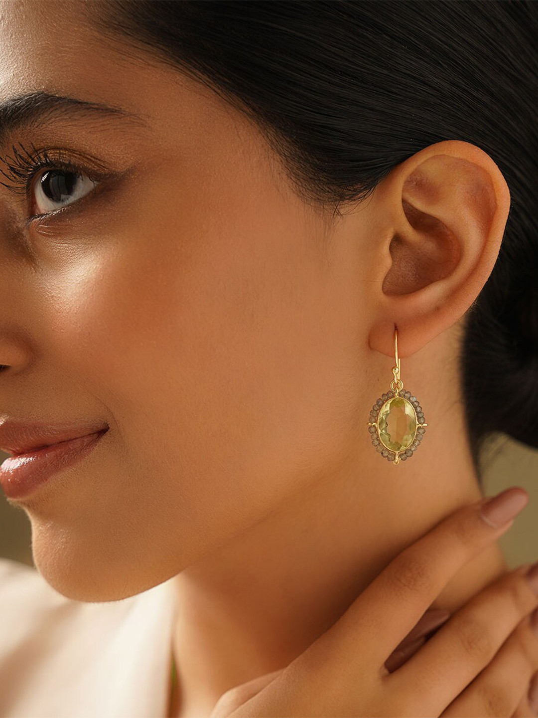 JAYPORE Pure Silver Quartz Studded Contemporary Drop Earrings