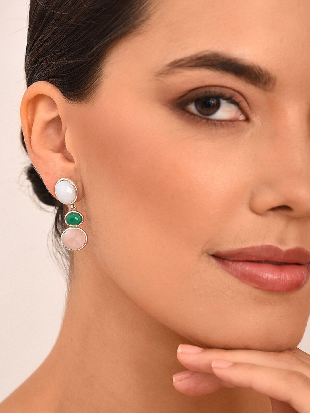 JAYPORE Silver Plated Contemporary Quartz Drop Earrings