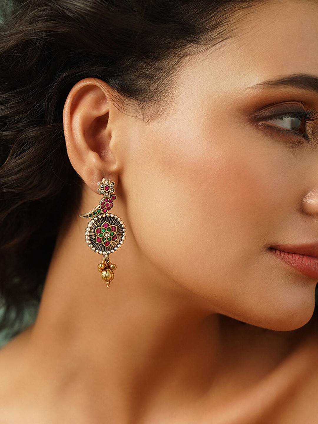 JAYPORE Contemporary Kundan Stud Jhumkas Earrings