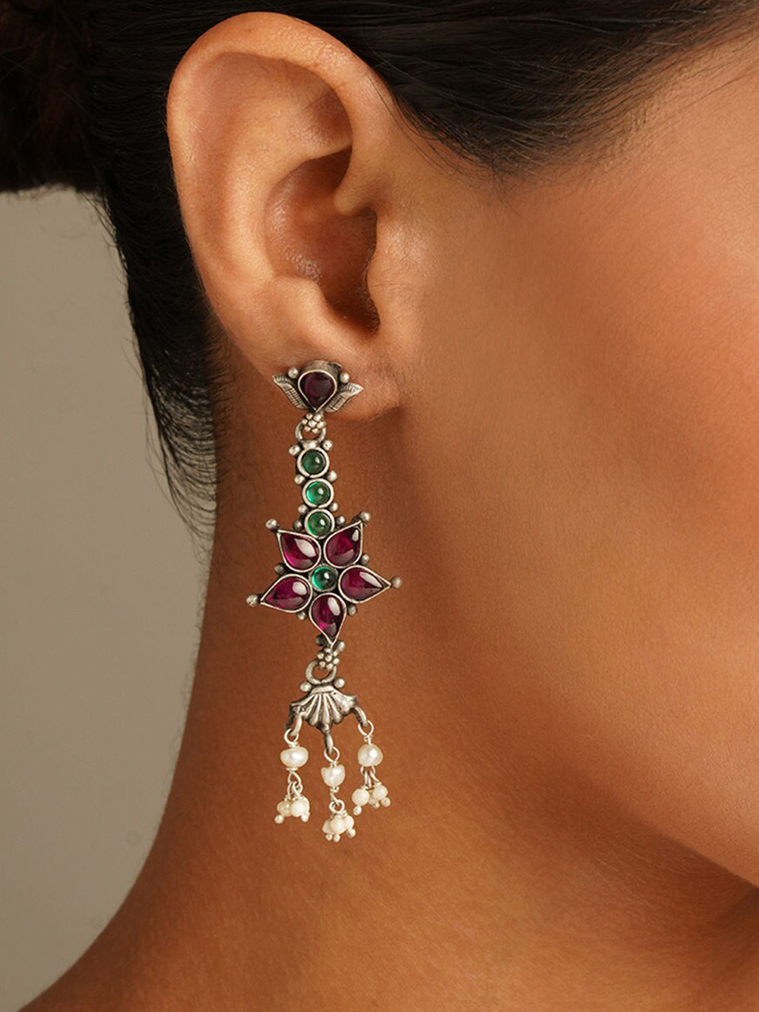JAYPORE Pure Silver Oxidised Contemporary Studs