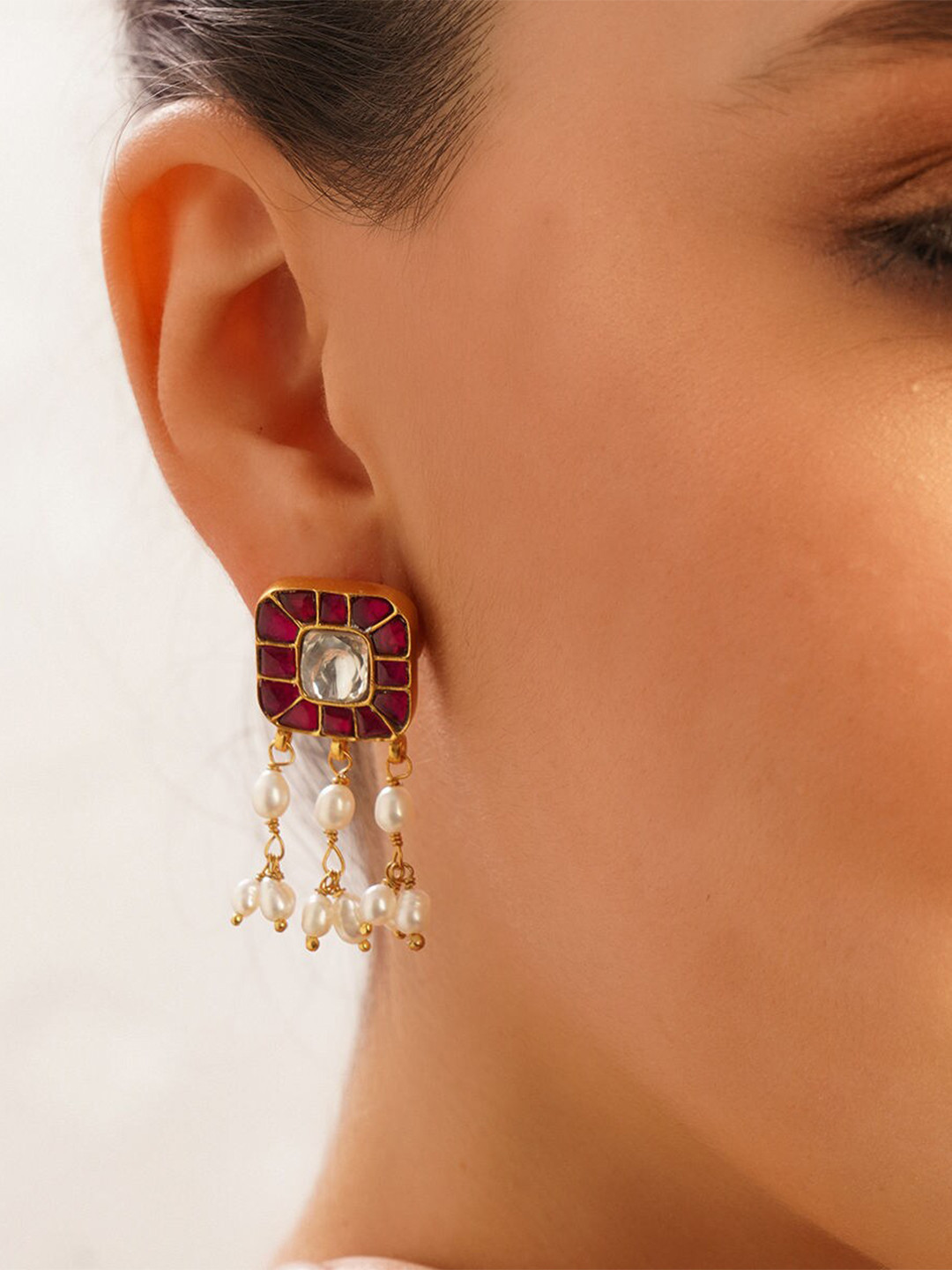 JAYPORE Pure Silver Gold-Plated Contemporary Studs