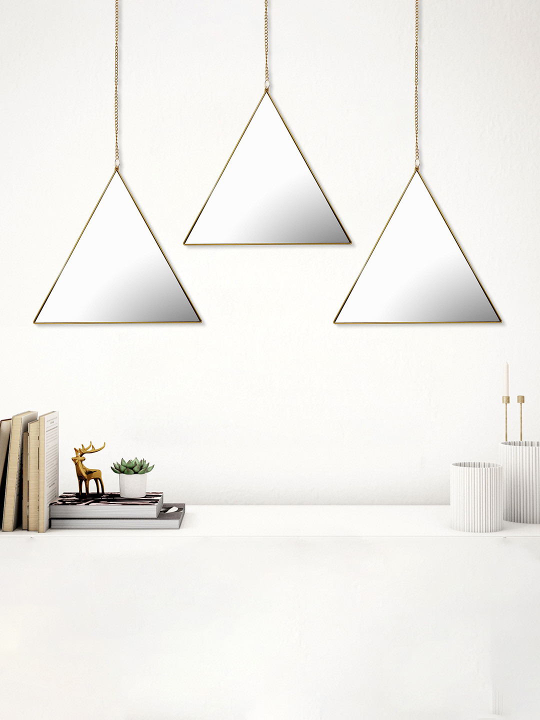 Home Centre Corsica Reflection Karol Gold-Toned 3 Pieces Decorative Hanging Mirrors