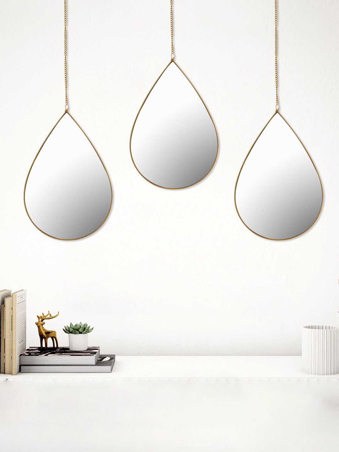 Home Centre Corsica Reflection Karol Gold-Toned 3 Pieces Decorative Hanging Wall Mirrors