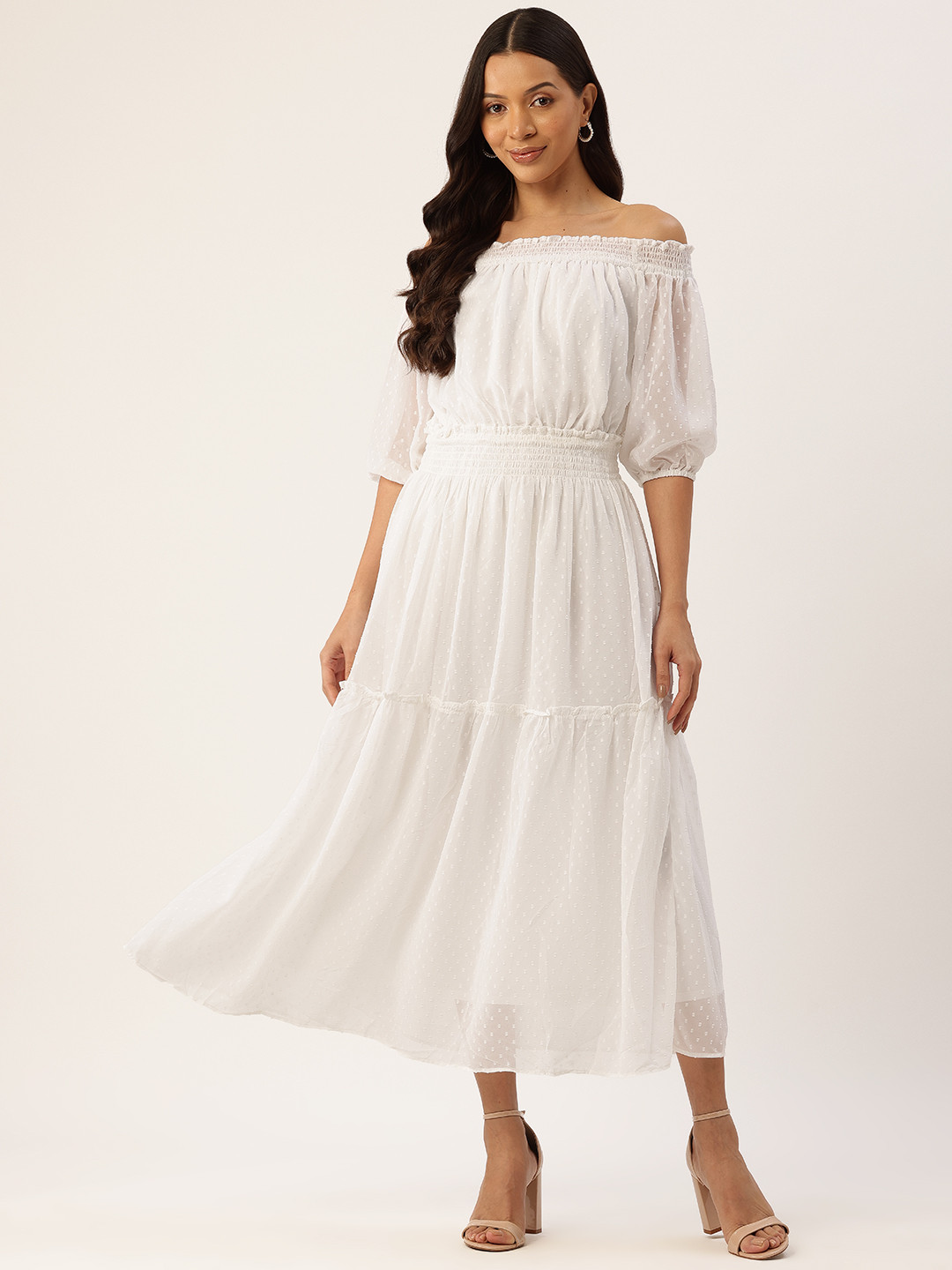 Rue Collection Off-Shoulder Chiffon Fit & Flare Midi Dress