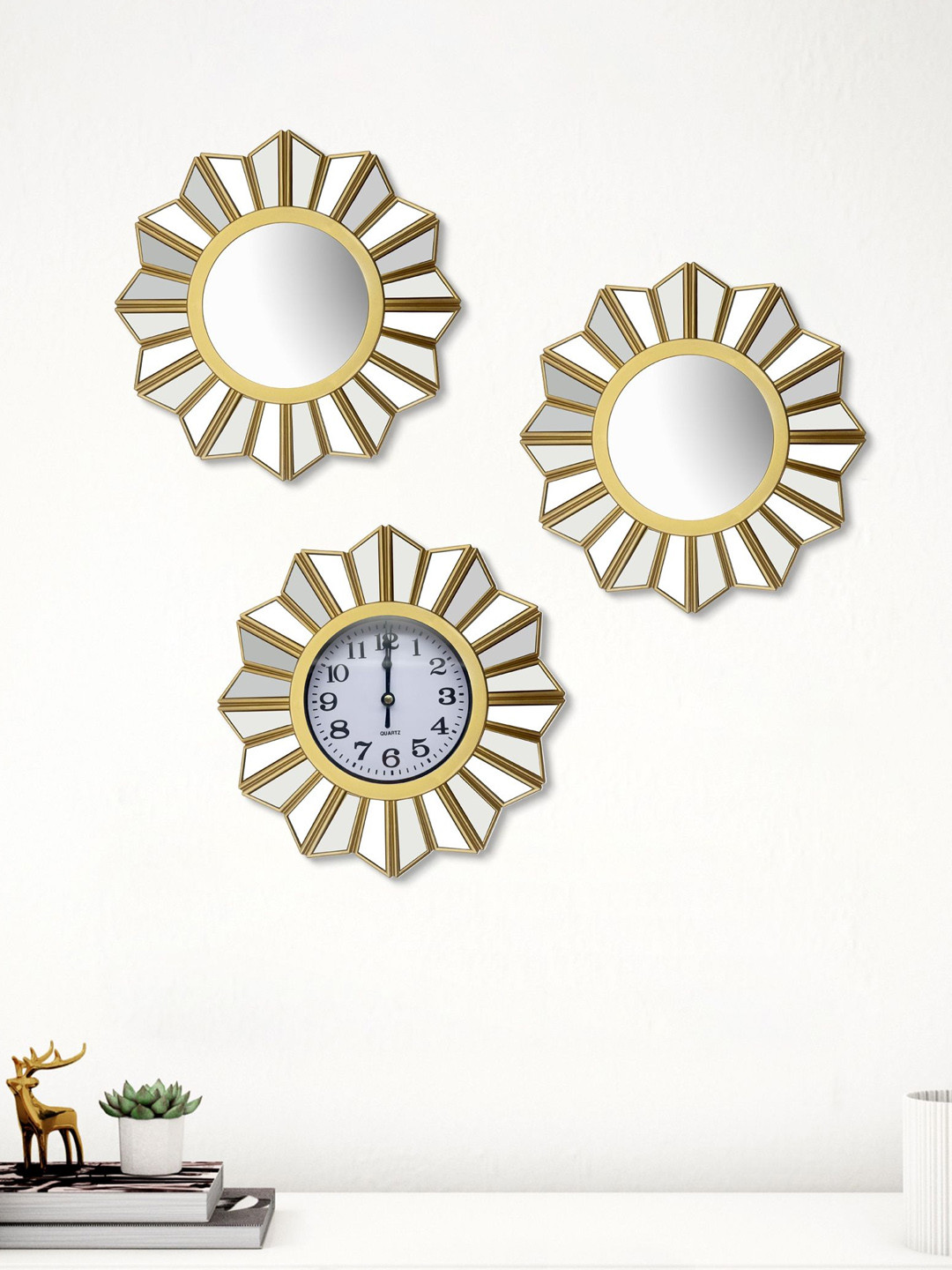Home Centre Corsica Corvus Yellow & White 3 Pieces Textured Wall Clock