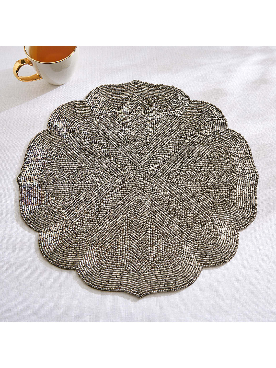Home Centre Halcyon Grey Beaded Glass Flower Table Placemats