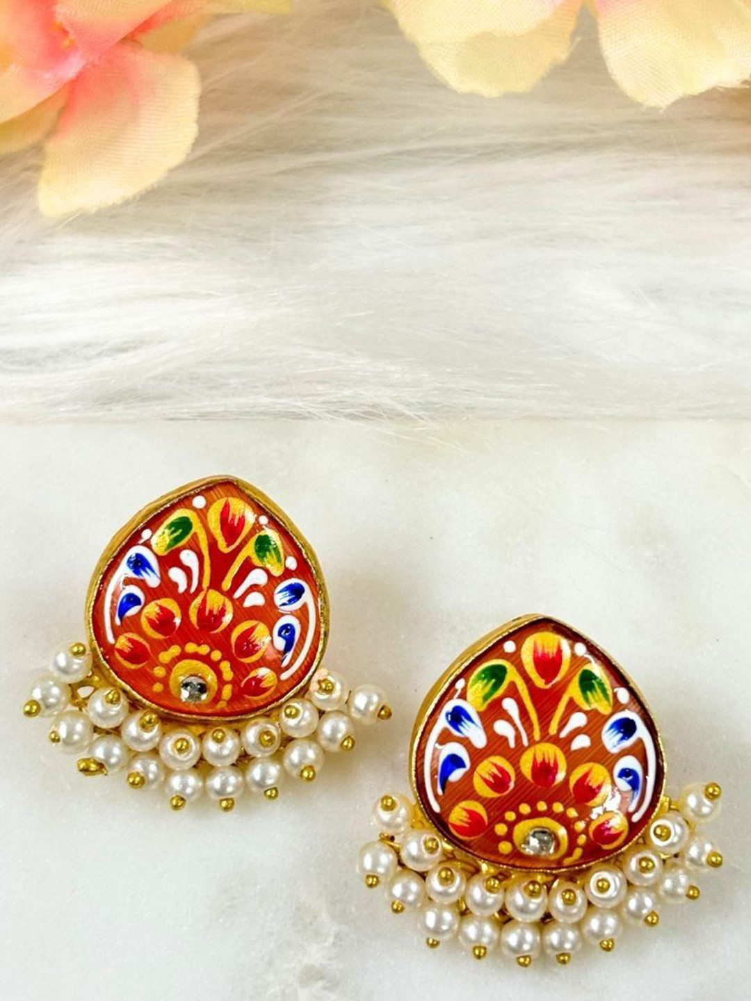 BDIVA 18 K Gold-Plated Classic Enamelled Studs Earrings