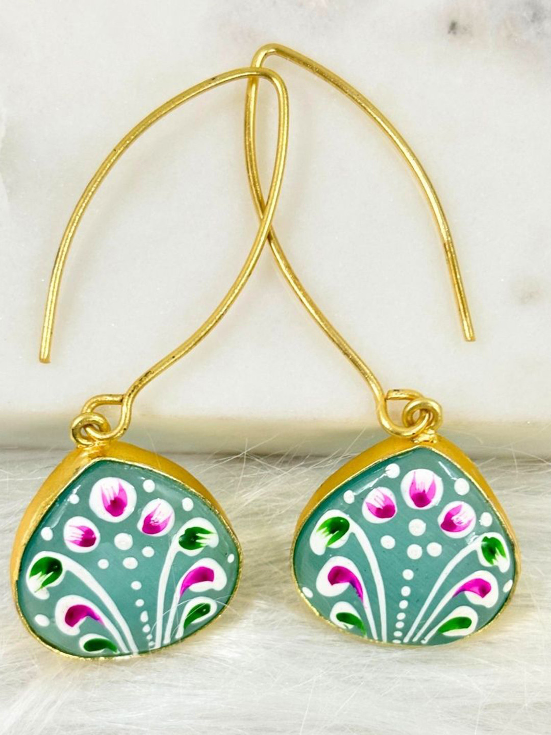 BDIVA 18 k Gold-Plated Classic Enamelled Drop Earrings