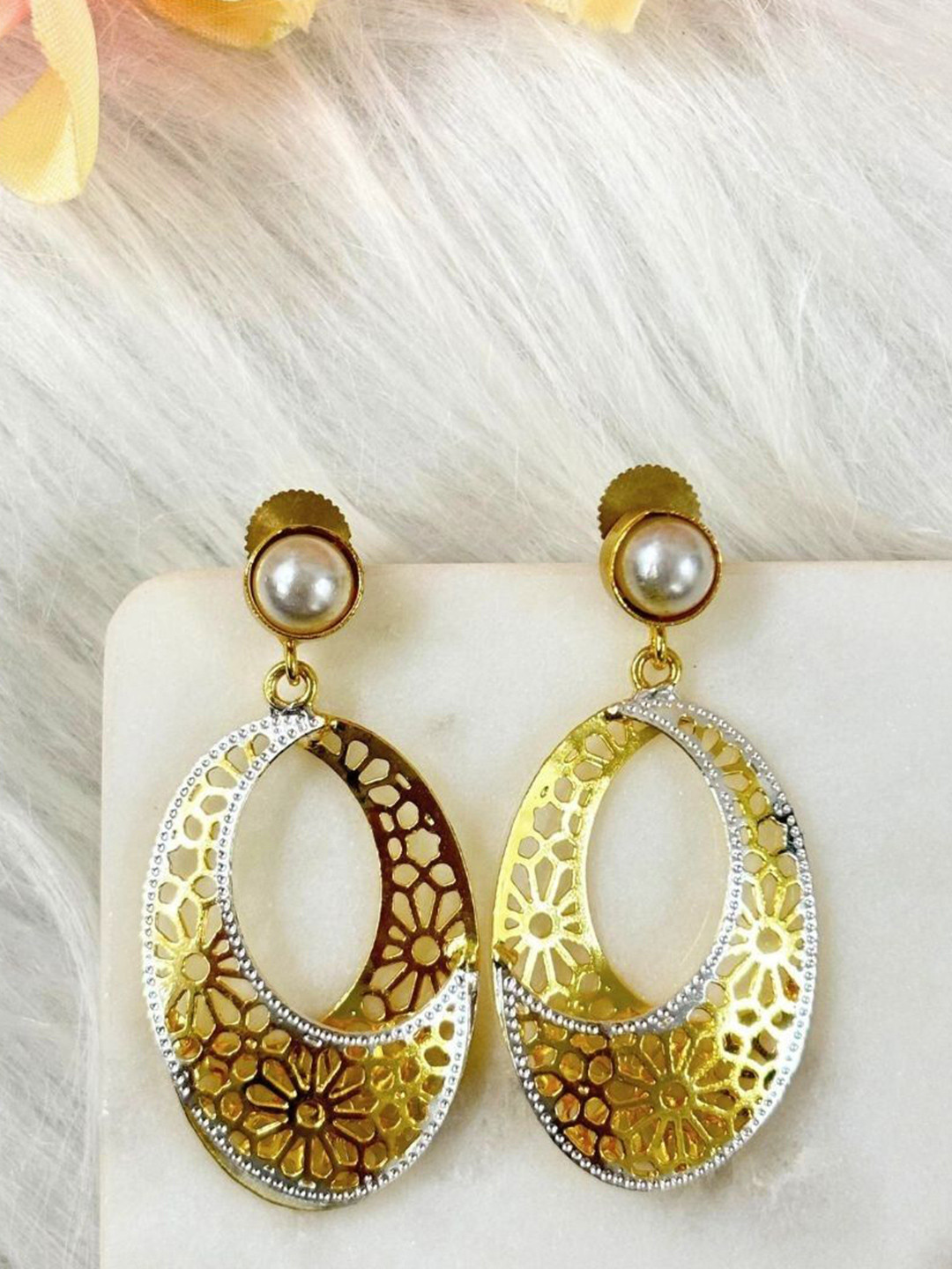 BDIVA Gold-Plated Stone Studded Classic Lightweight Drop Earrings