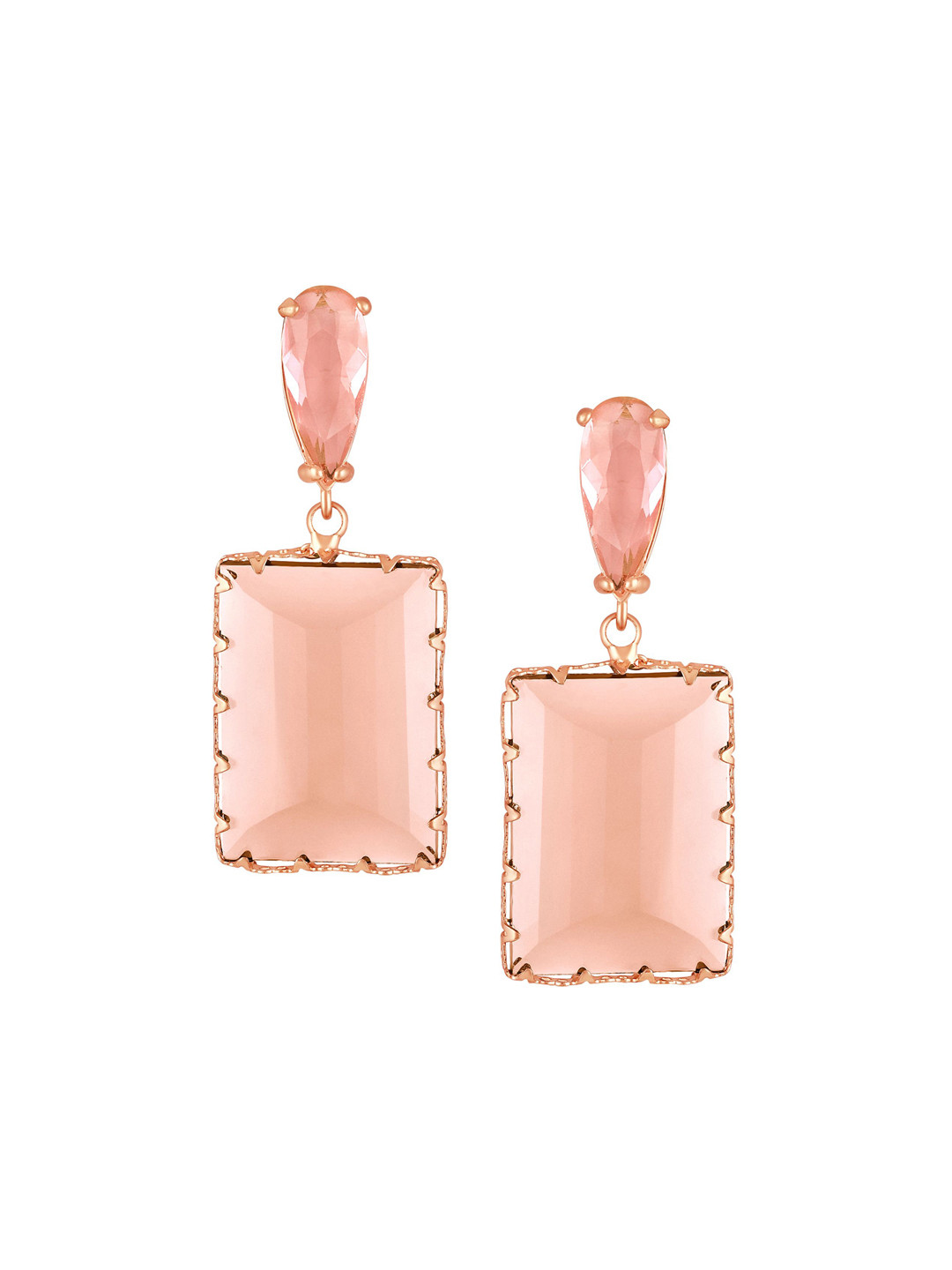 BDIVA 18K Gold Plated Morganite Studded Classic Drop Earrings
