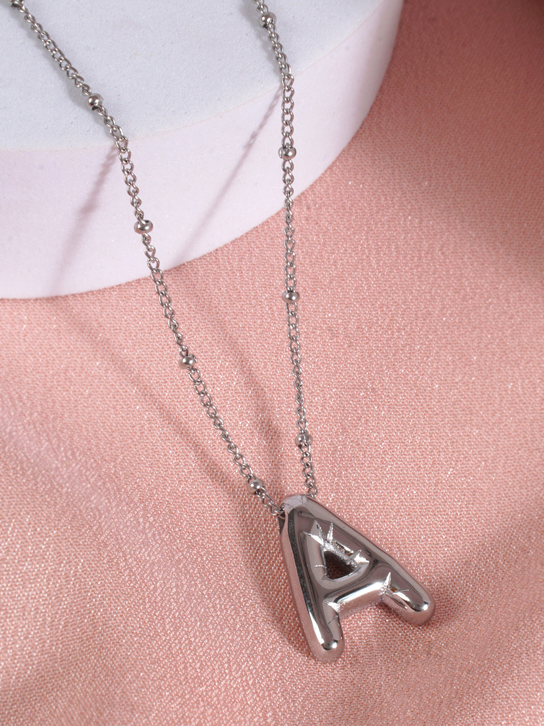 AQUASTREET Silver Plated Waterproof Anti Tarnish Balloon A Stainless Steel Pendant Chain