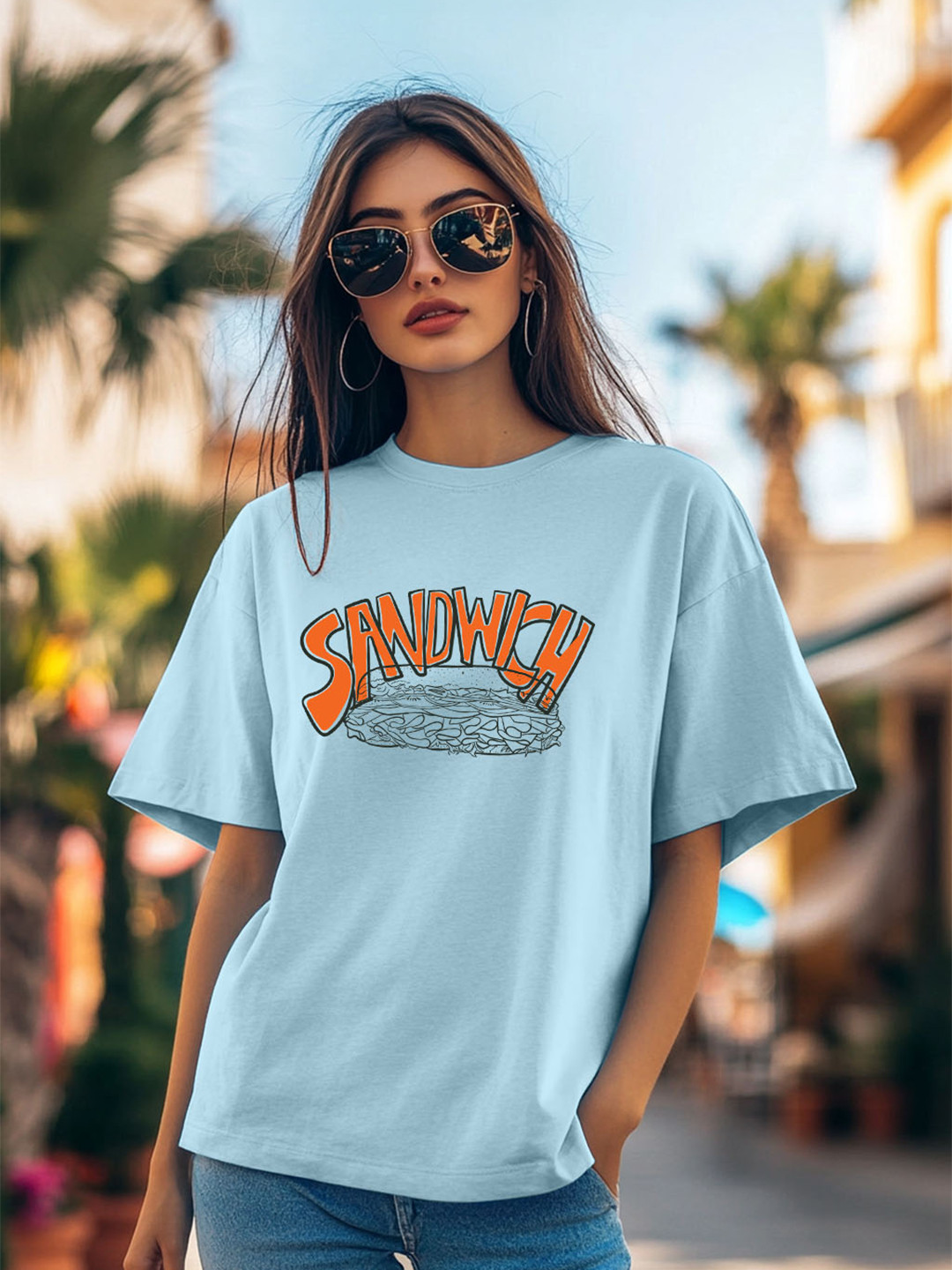 JUNEBERRY Women Typography Printed Round Neck Relaxed Fit Pure Cotton Oversized T-shirt