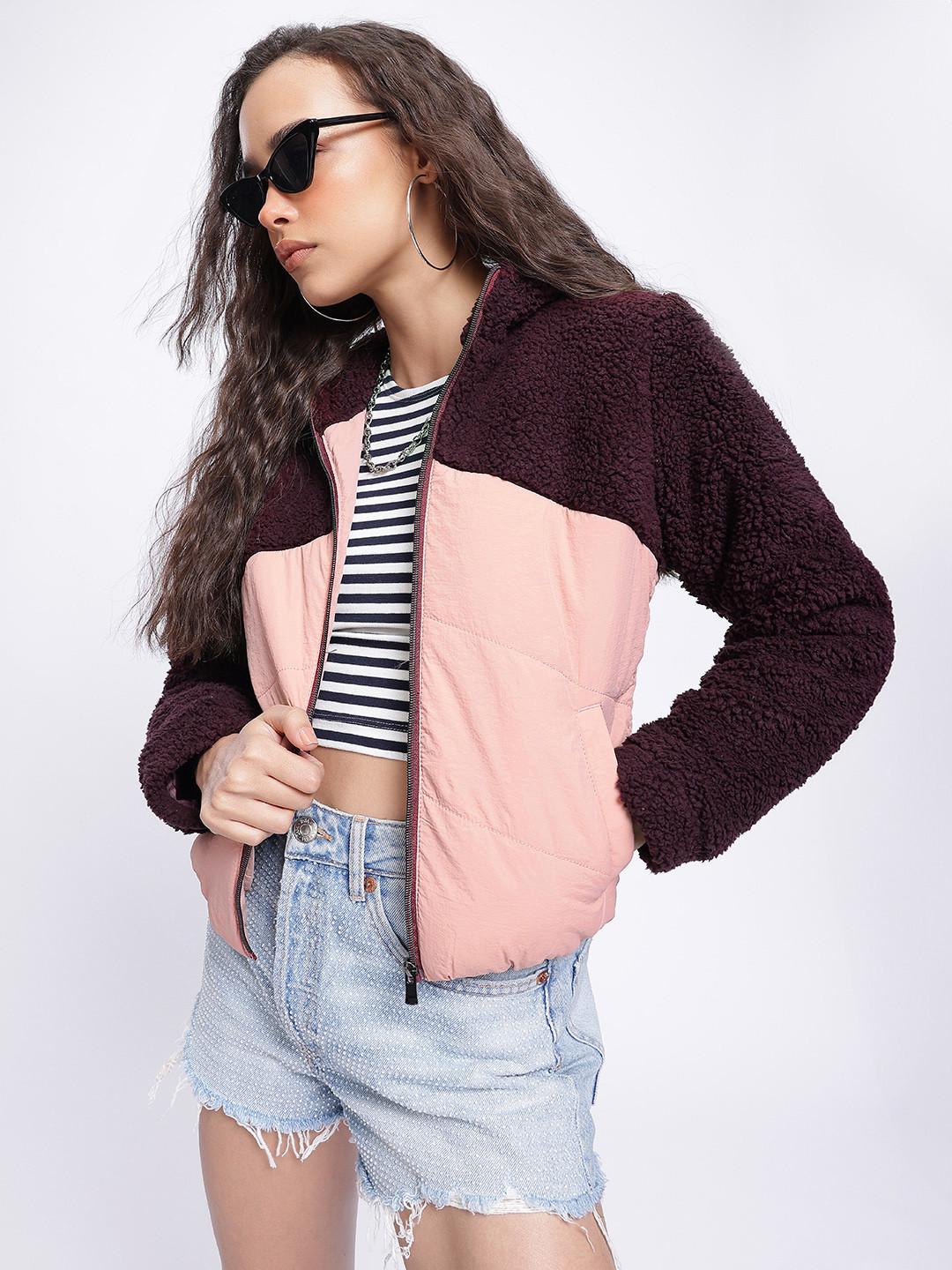 DressBerry Sherpa Colourblocked Padded Jacket