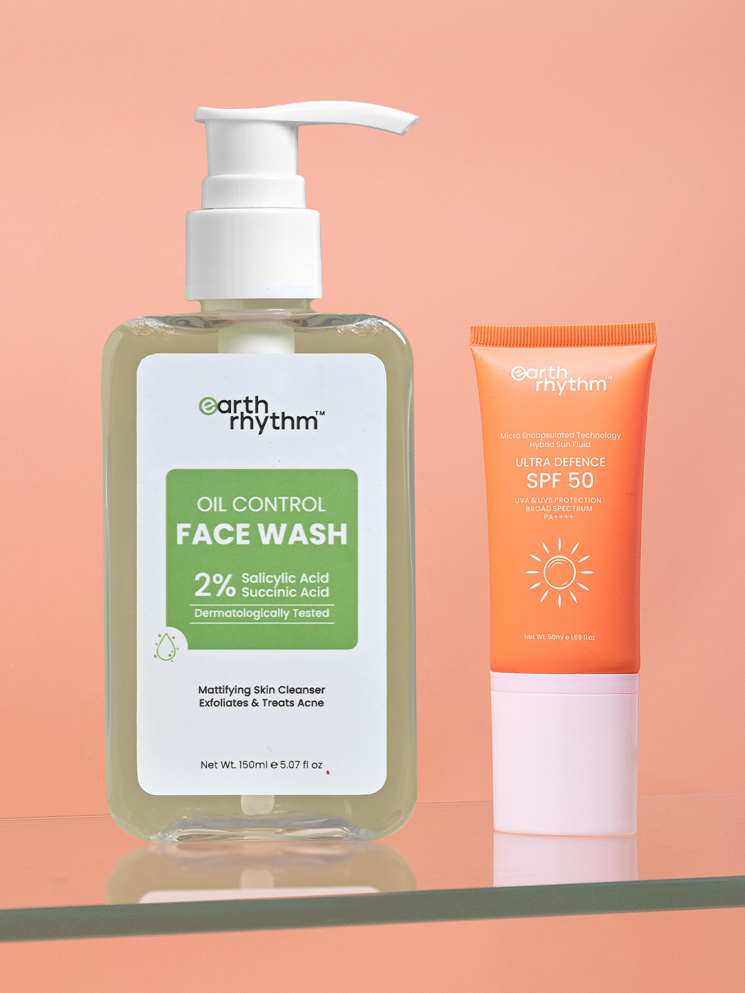 Earth Rhythm Set Of 2  SPF 50 Sunscreen- 50ml & Oil Control Face Wash - 150ml