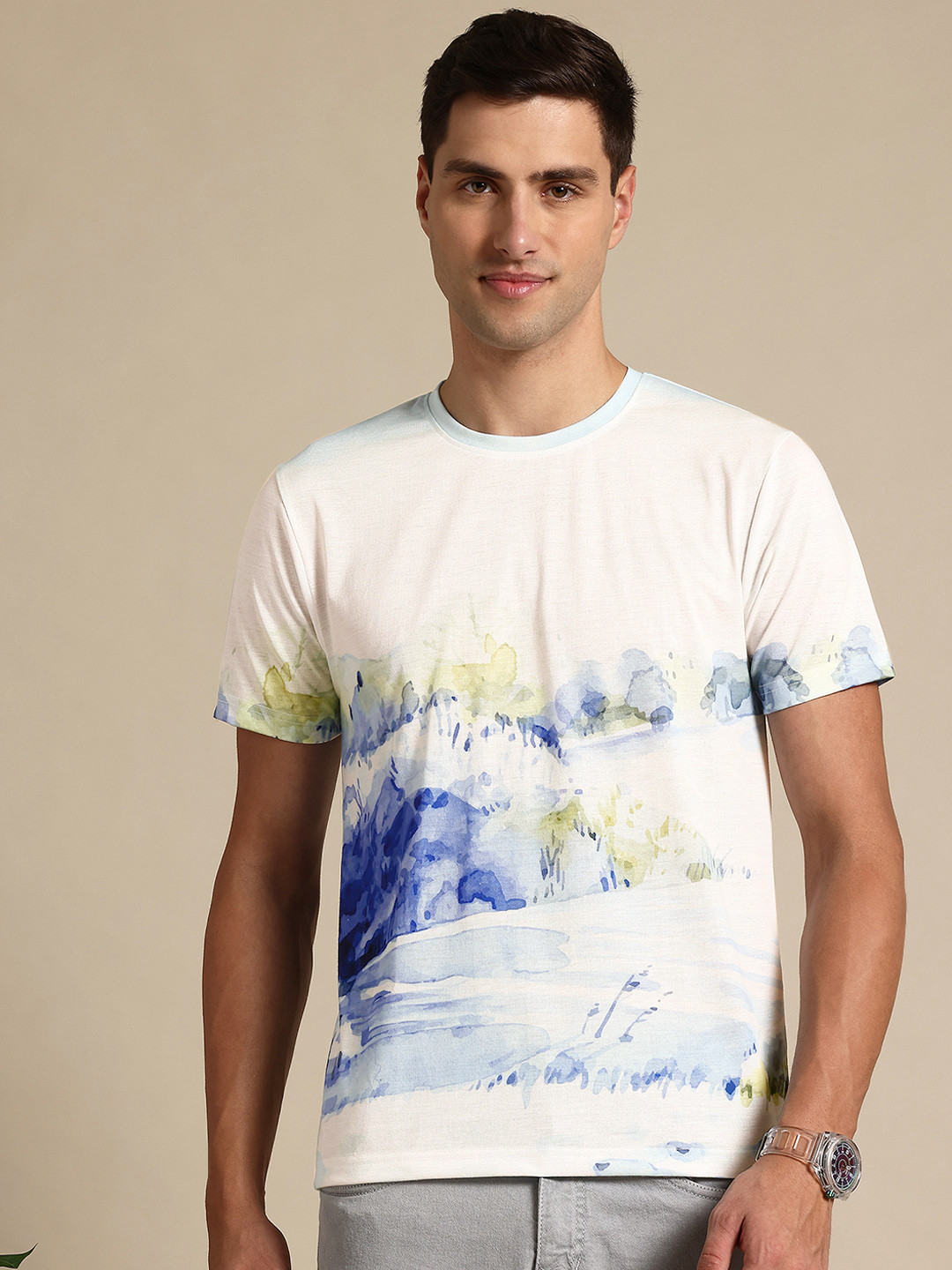 Mast & Harbour Men Watercolor Printed T-shirt