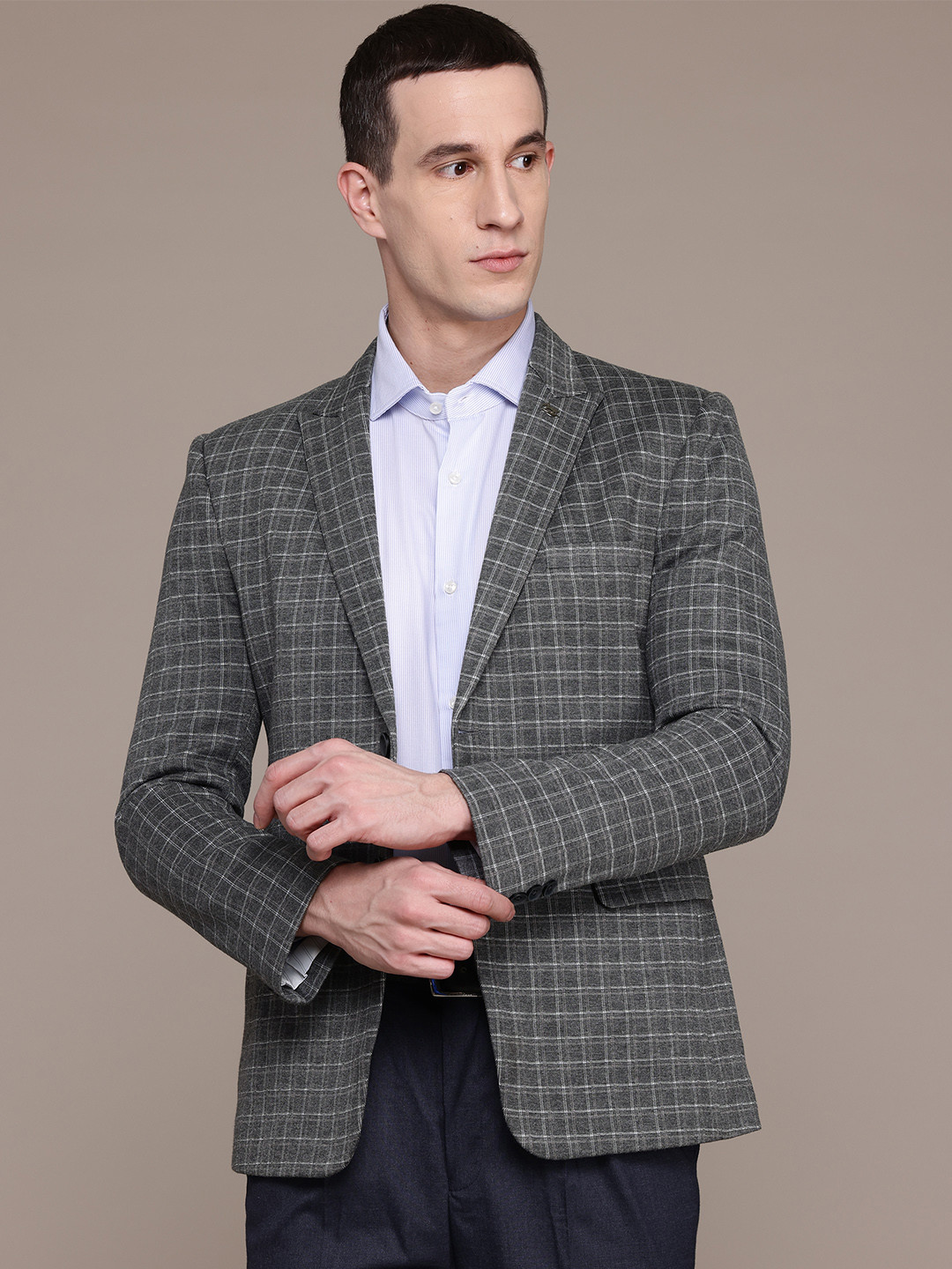 ESSAS club Checked Single-Breasted Slim Fit Casual Blazer