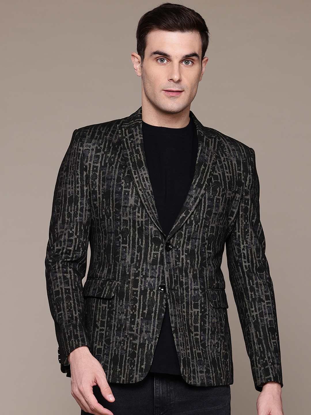 ESSAS club Abstract Print Single-Breasted Slim Fit Blazer