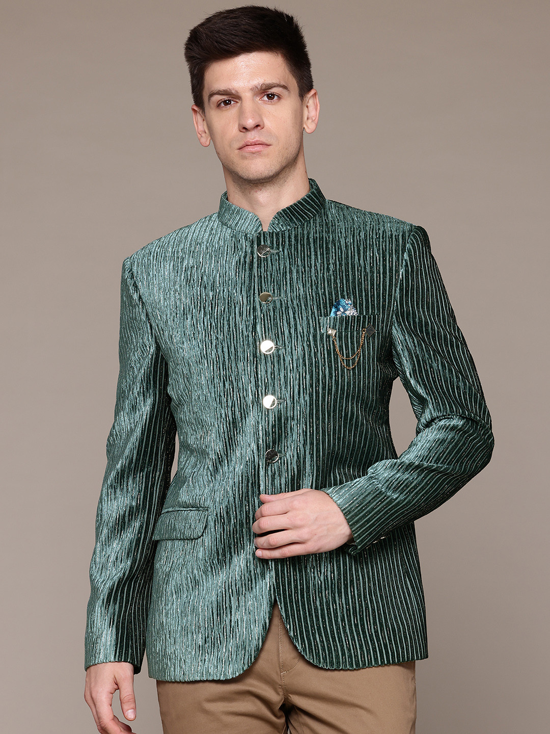 ESSAS club Velvet Bandhgala Blazer with Silver Shine Threads