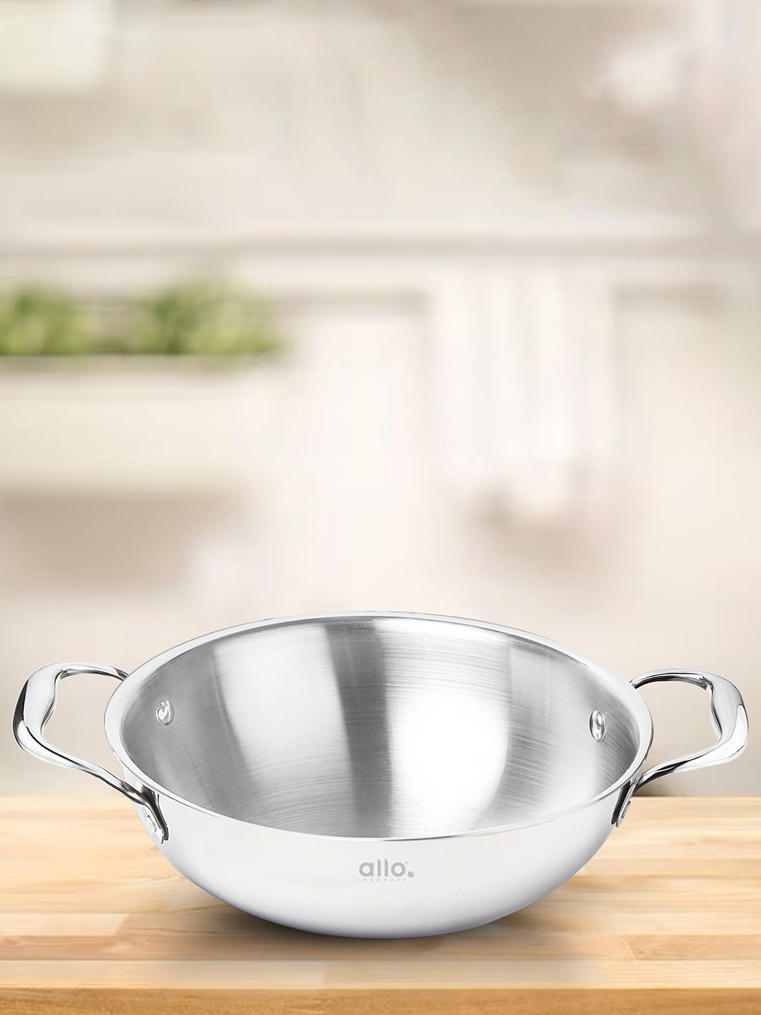 Allo Triply Stainless Steel 20 cm Non Stick and Induction Friendly Kadhai without lid 1.5 L