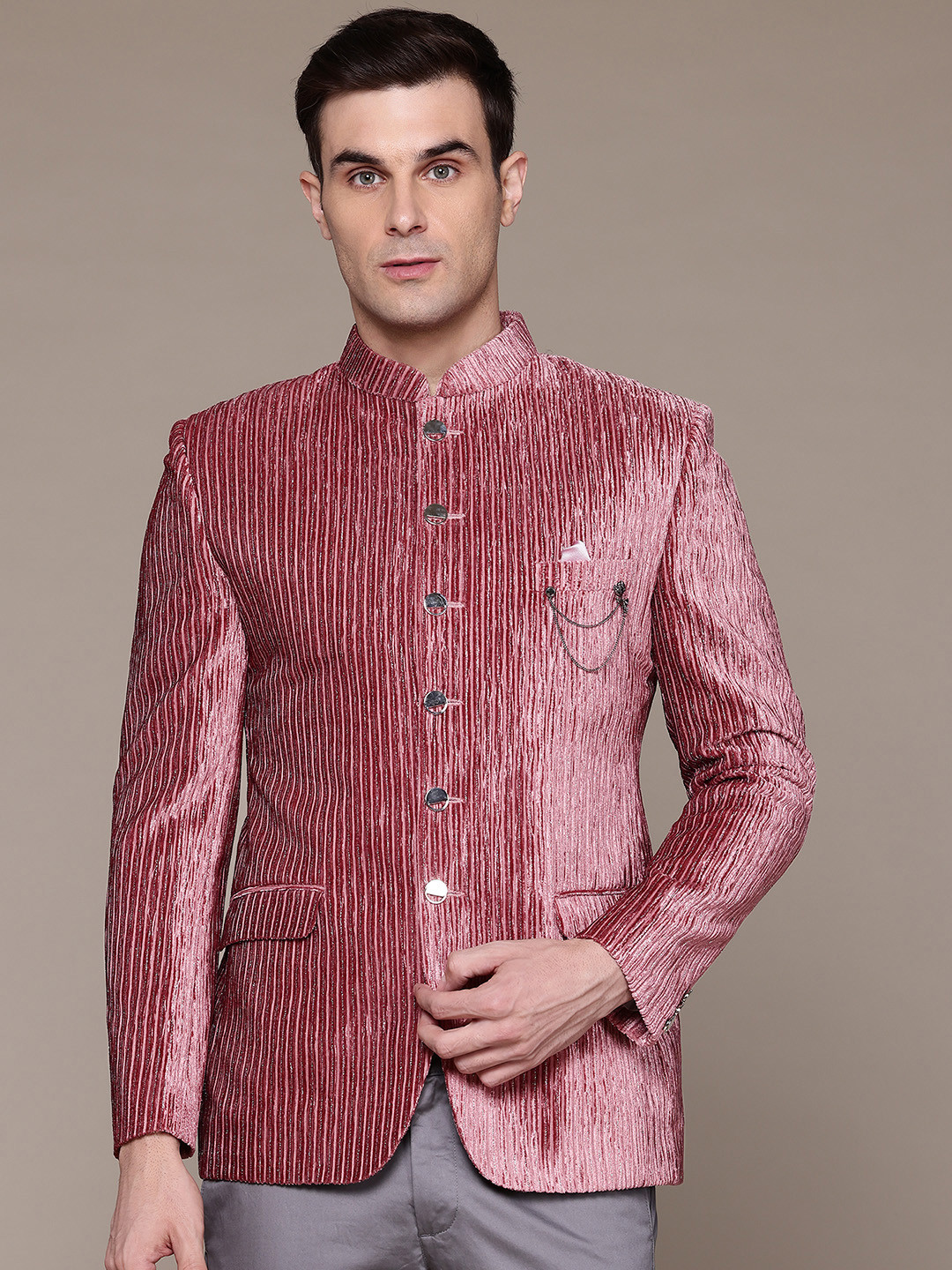 ESSAS club Velvet Bandhgala Blazer with Silver Shine Threads