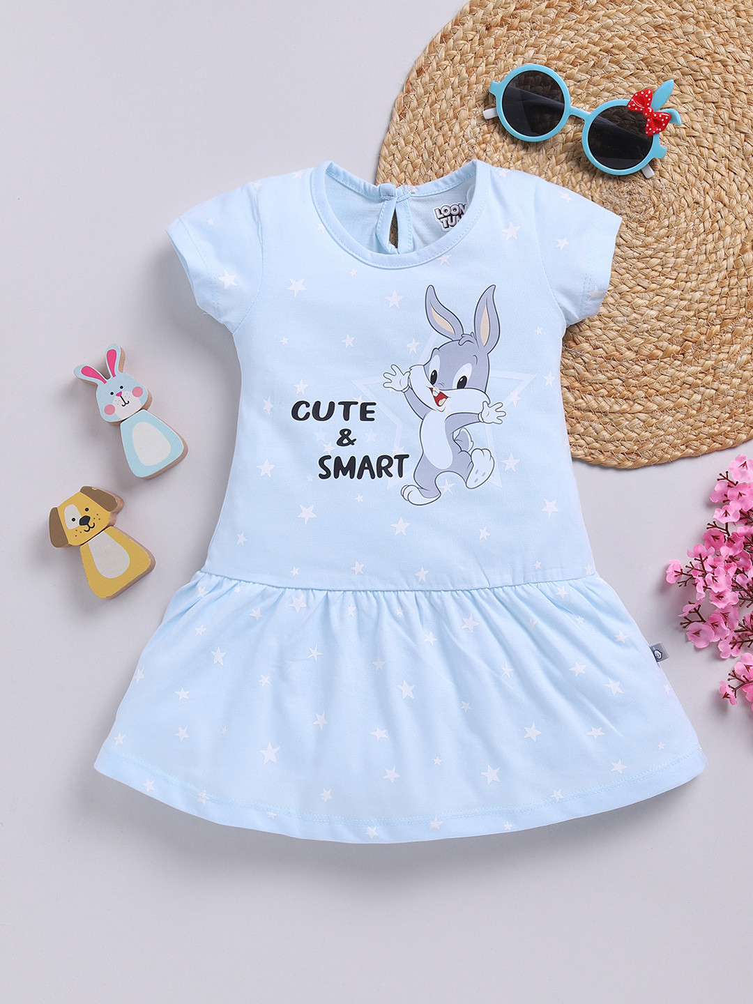 YK X Tinyo Infant Girls Bugs Bunny Printed Pure Cotton A-Line Dress