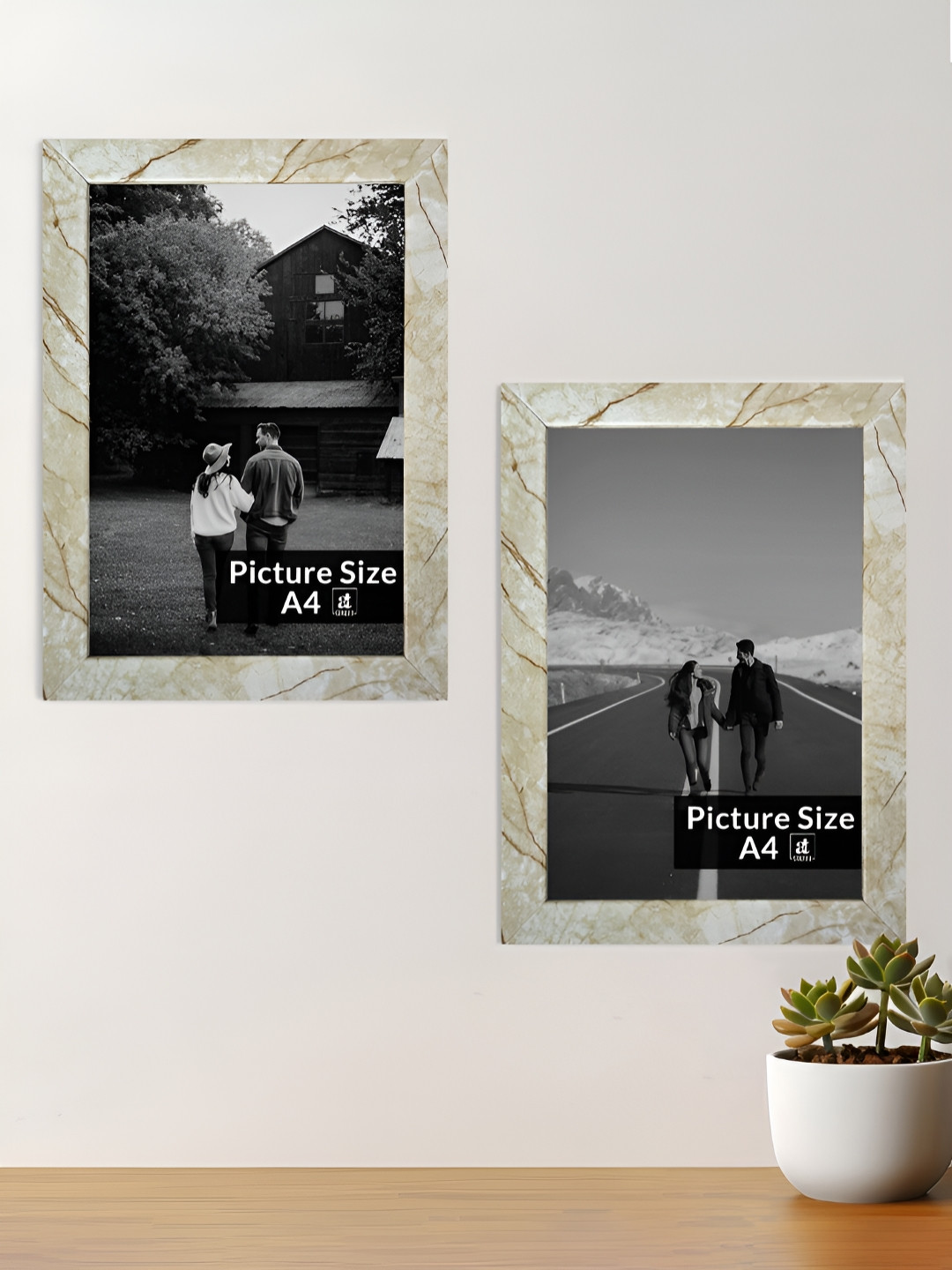 Art Street Beige Set of 2 Wood Photo Frames for Home Wall Decor