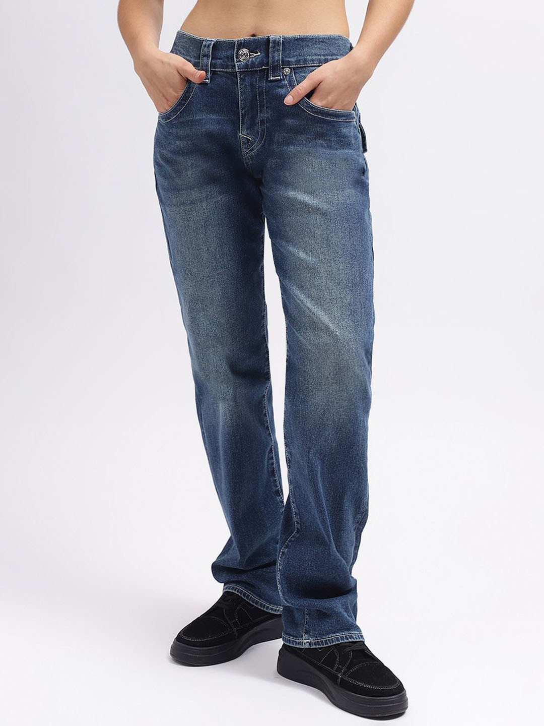 True Religion Women Straight Fit Heavy Fade Jeans