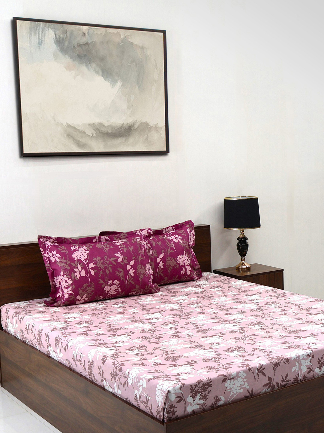 BOMBAY DYEING Blumen Rust Floral Printed Cotton 104 TC Queen Bedsheet Set 2.54 m x 2.24 m