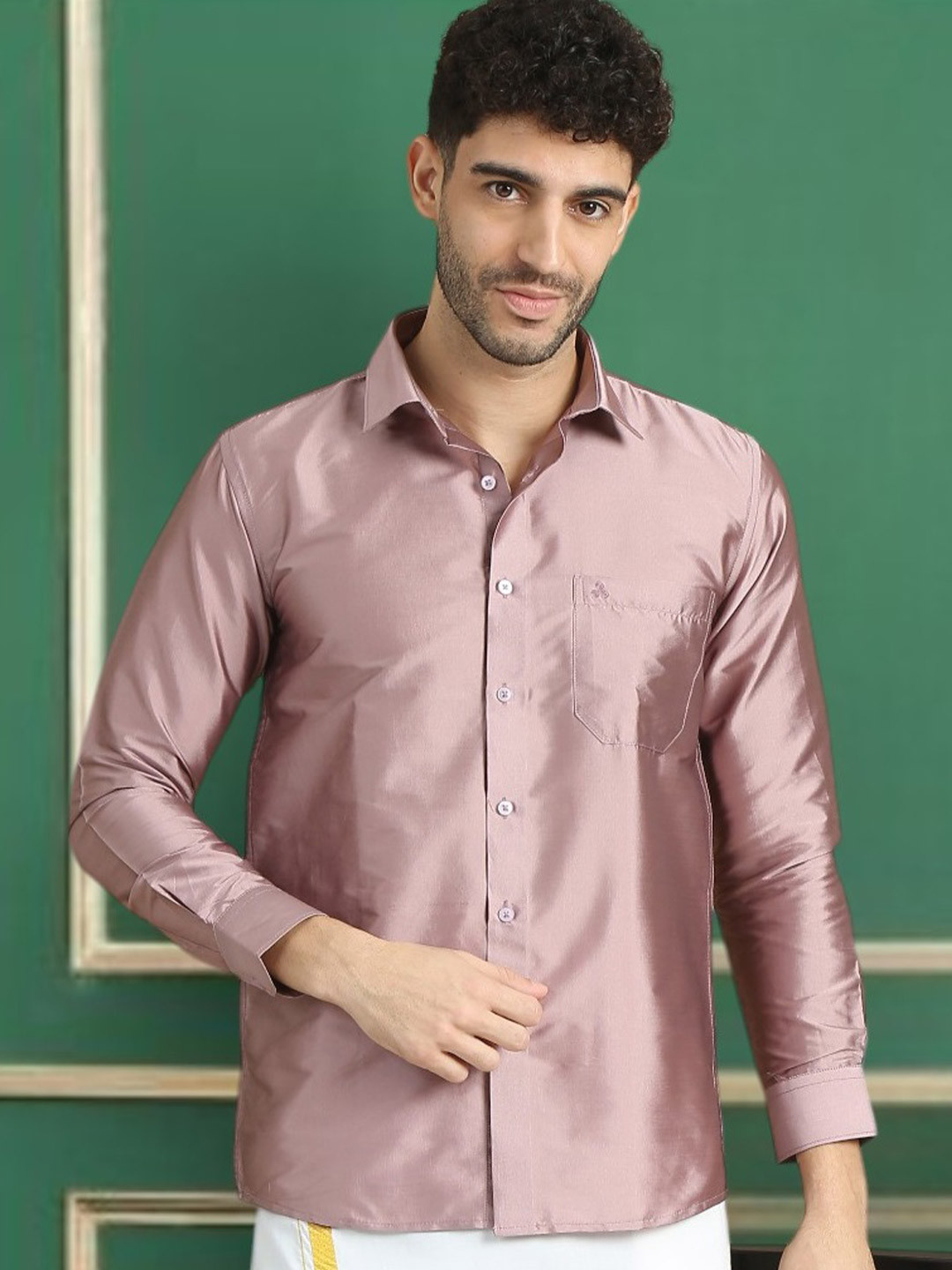 TATTVA Men Classic Cutaway Collar Solid Poly Silk Slim Fit Casual Shirt