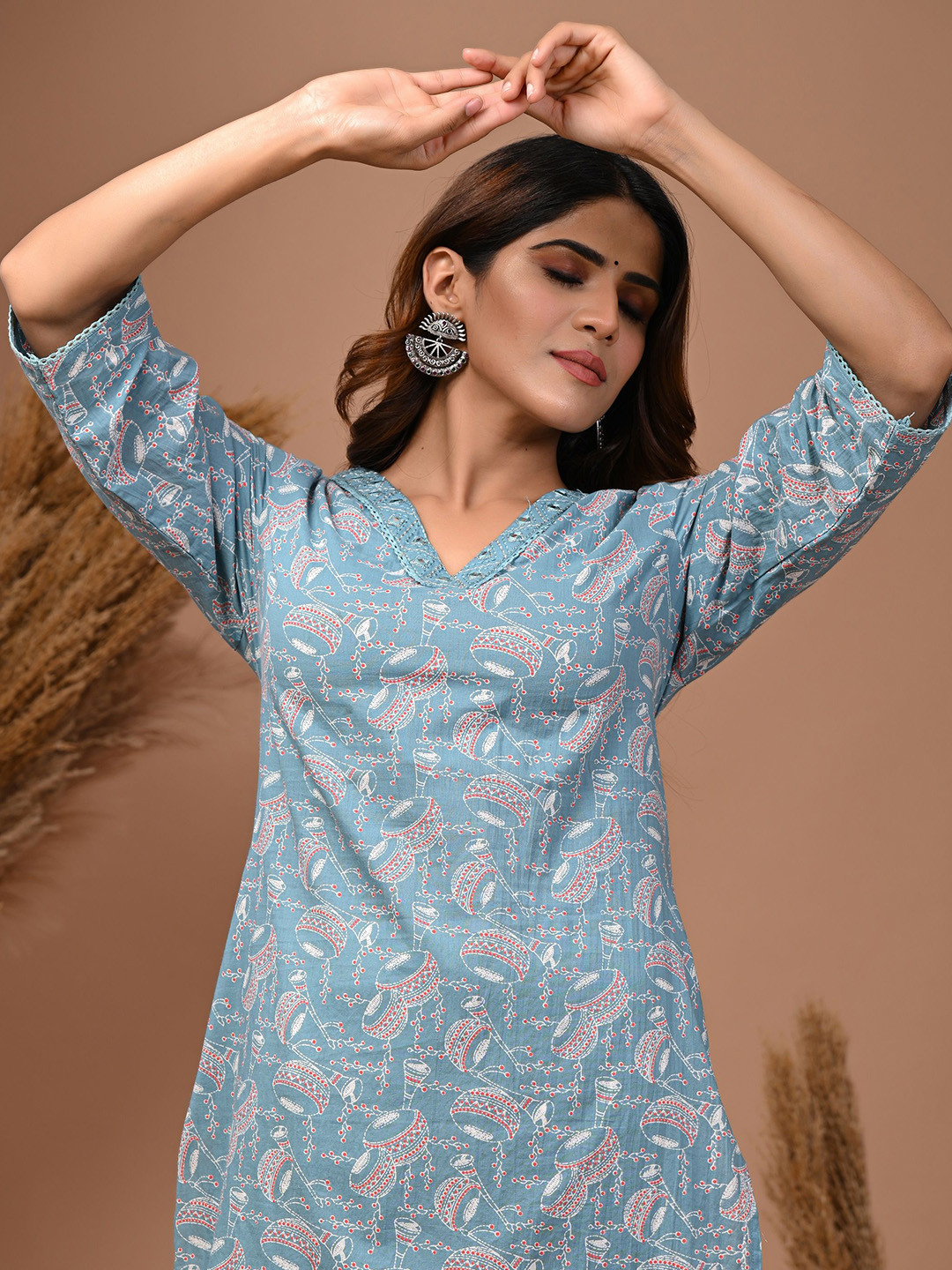Rimeline Ethnic Motifs Printed Pure Cotton Straight Kurta