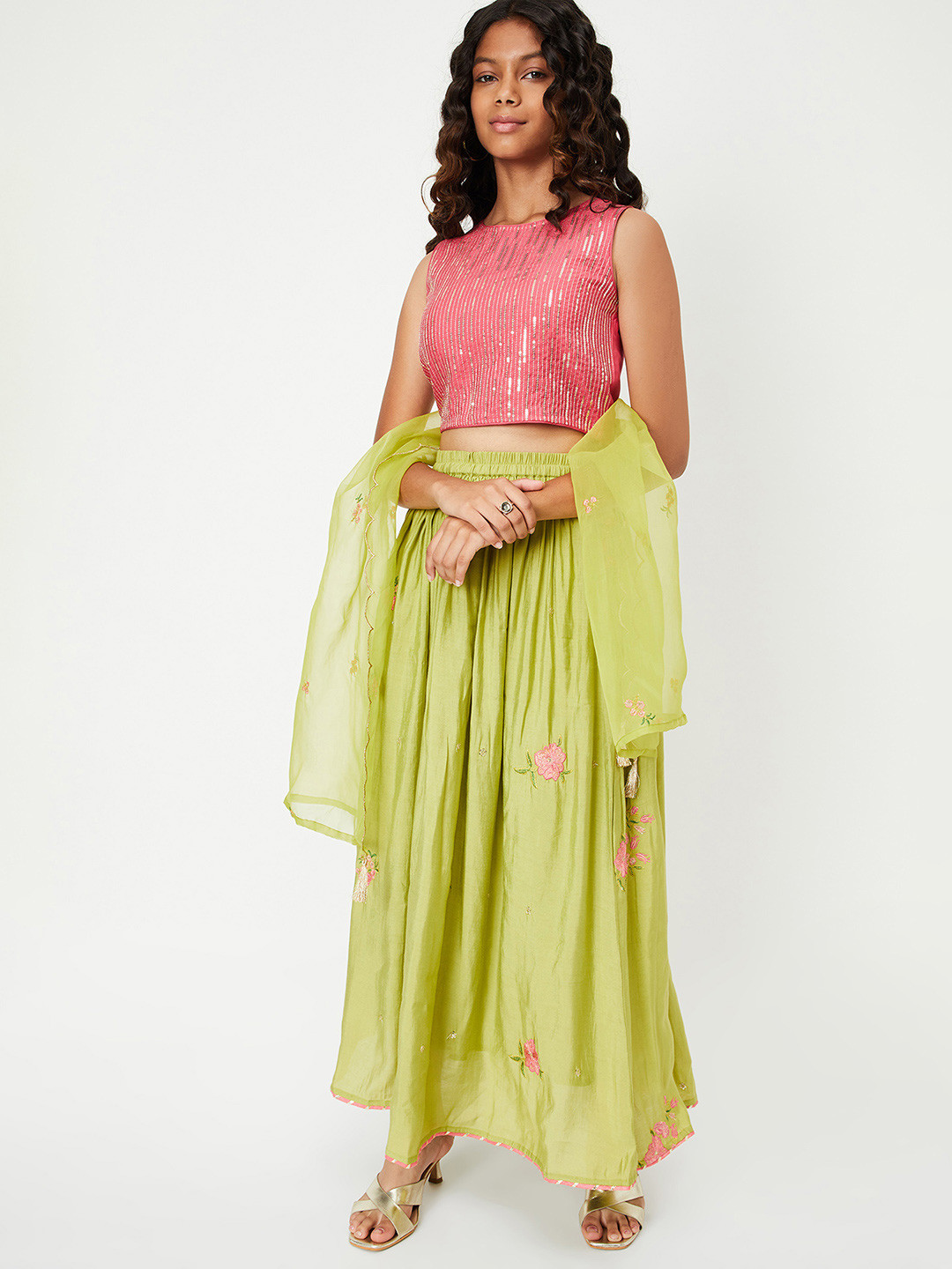 max Girls Embellished Ready to Wear Lehenga & Blouse With Dupatta