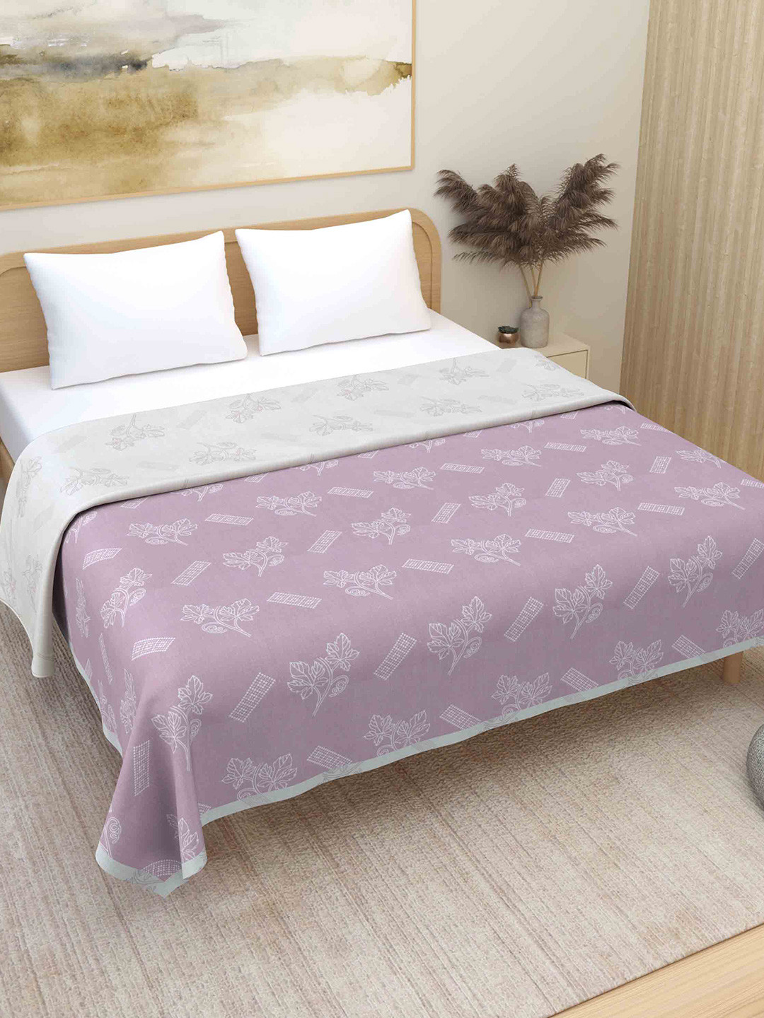 Plarsh Comfort Purple Floral Premium Soft 300 GSM Pure Cotton Reversible Double Bed Dohar