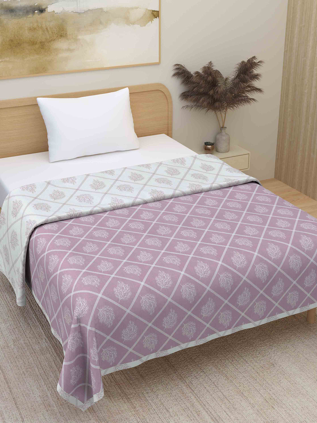 Plarsh Comfort Purple Floral Premium Soft 300 GSM Pure Cotton Reversible Single Bed
