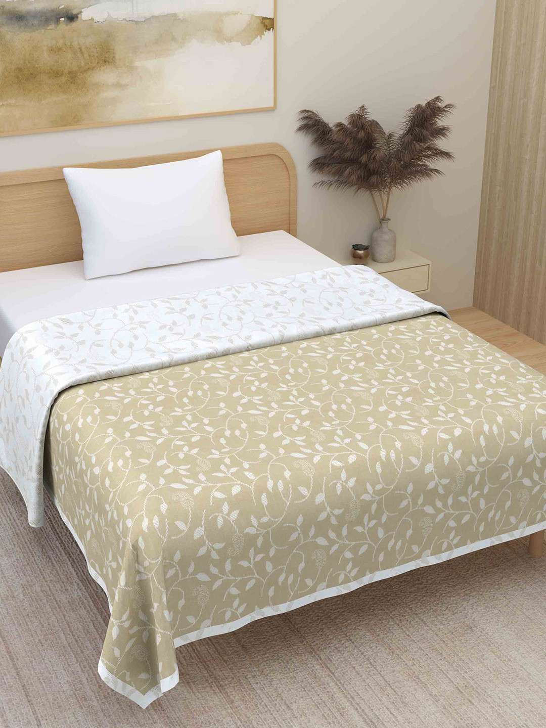 Plarsh Comfort Beige Floral Mild Winter 300 GSM Pure Cotton Reversible Single Bed Dohar
