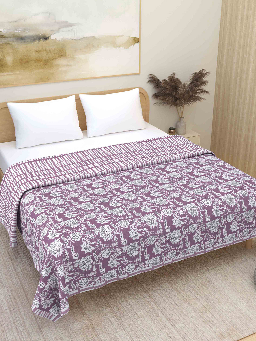 Plarsh Comfort Purple Ethnic Premium Soft 300 GSM Pure Cotton Reversible Double Bed Dohar