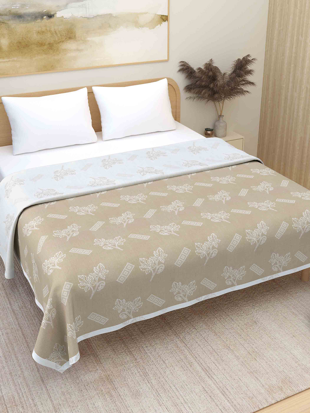 Plarsh Comfort Grey Floral Premium Soft 300 GSM Pure Cotton Reversible Double Bed