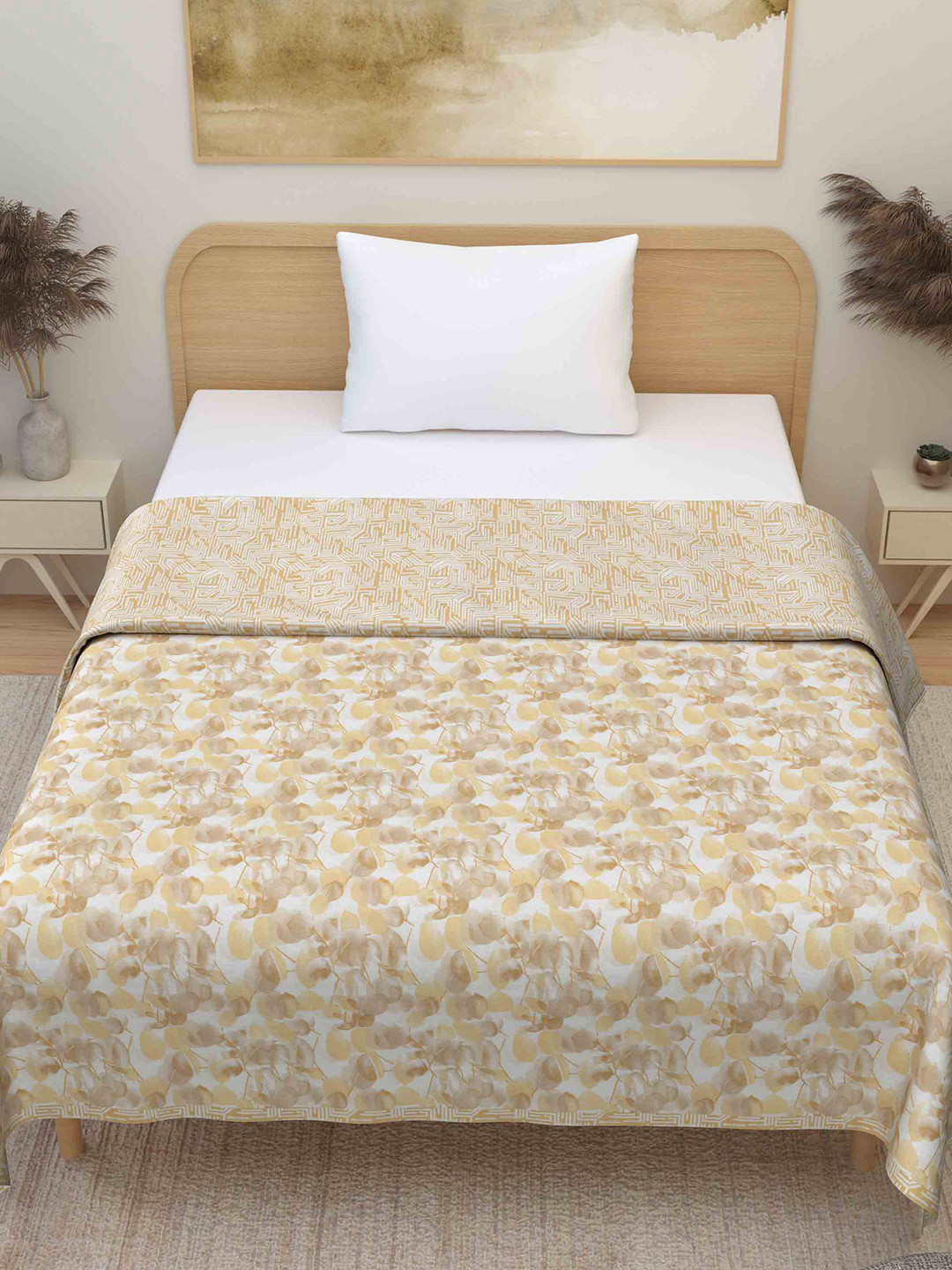 Plarsh Comfort Premium Beige Abstract Printed Pure Cotton Reversible Single Bed Dohar