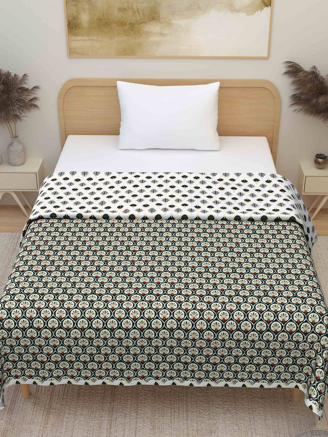 Plarsh Comfort Premium Soft Flannel Black Printed Pure Cotton Reversible Single Bed Dohar