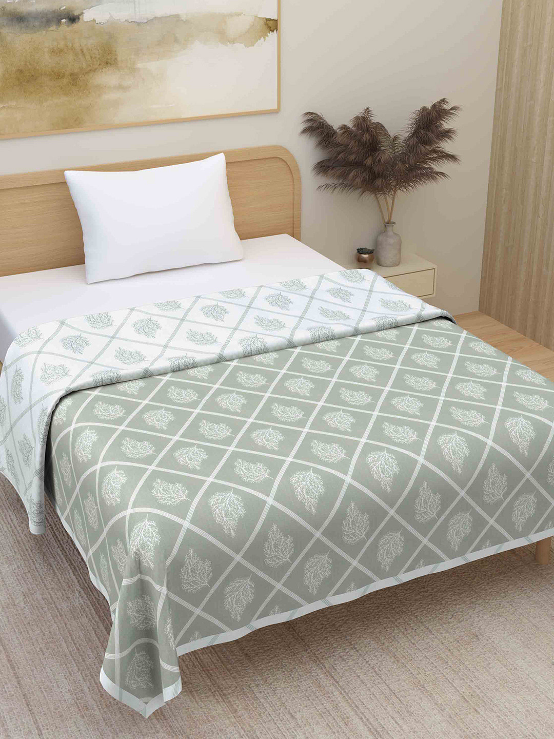Plarsh Comfort Premium Soft Flannel Green Printed Pure Cotton 300 GSM Single Bed Dohar